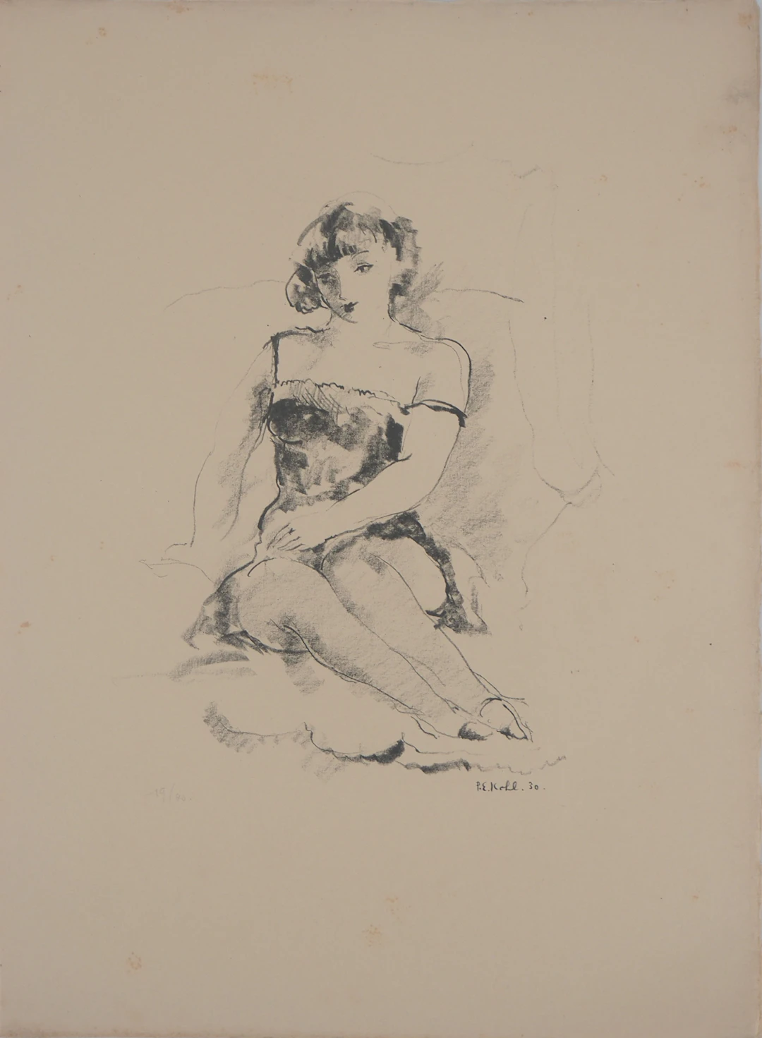 Pierre-Ernest KOHL - Jeune fille intimidée - Lithographie originale signée