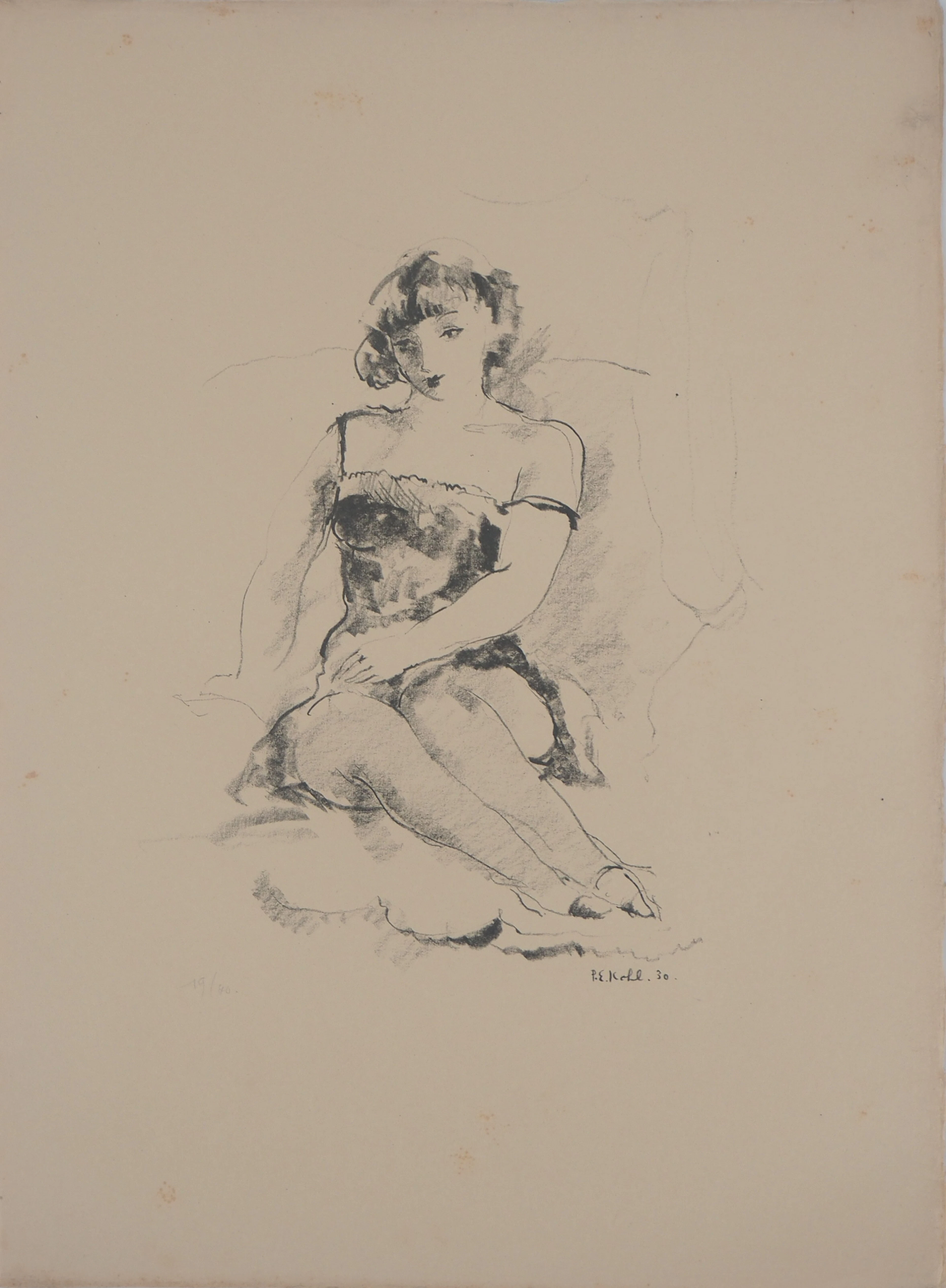 Pierre-Ernest KOHL - Jeune fille intimidée - Lithographie originale signée