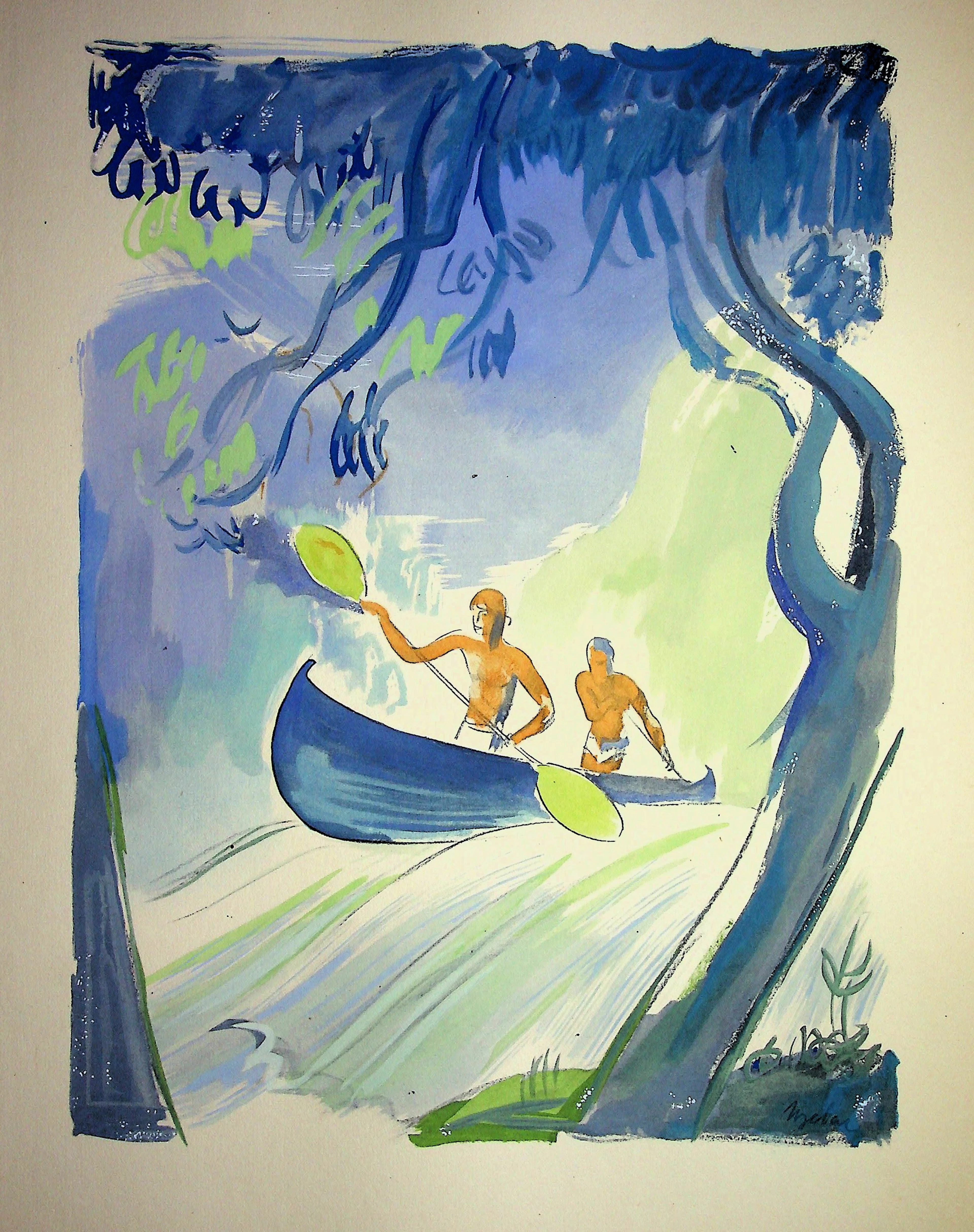 Milivoj UZELAC - Le Canoé Kayak - Lithographie originale signée