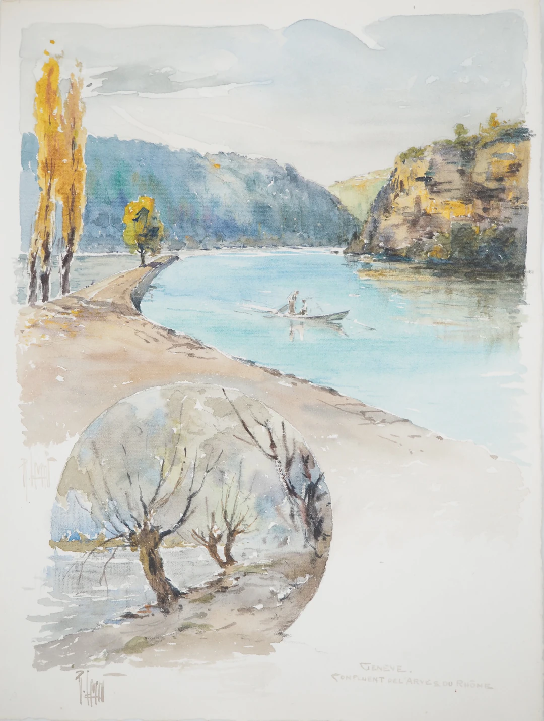 René LEVERD : Suisse, Confluent de l'Arve et du Rhône près de Genève