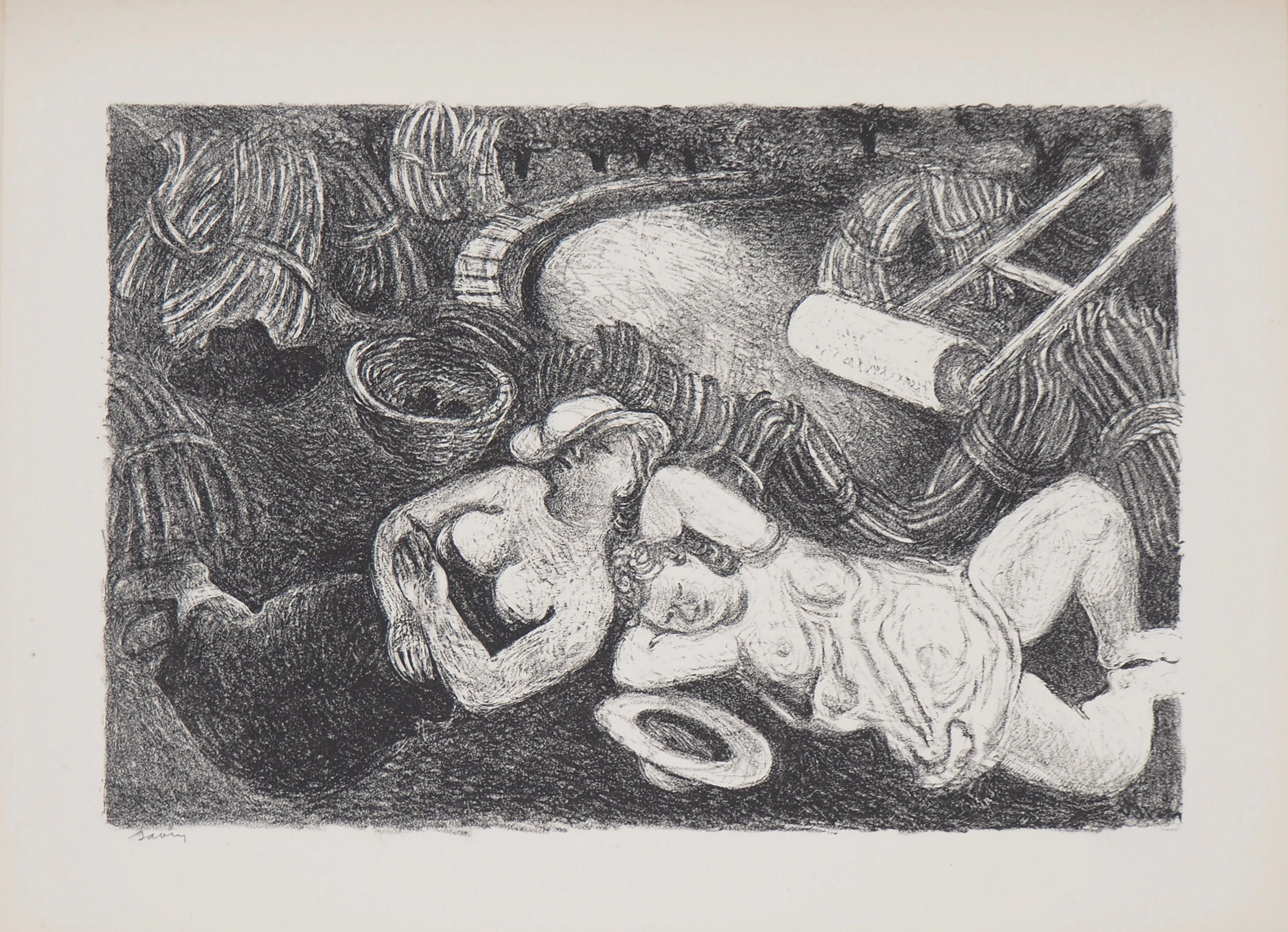 Maurice SAVIN - Repos après la moisson, 1949 - Lithographie originale signée