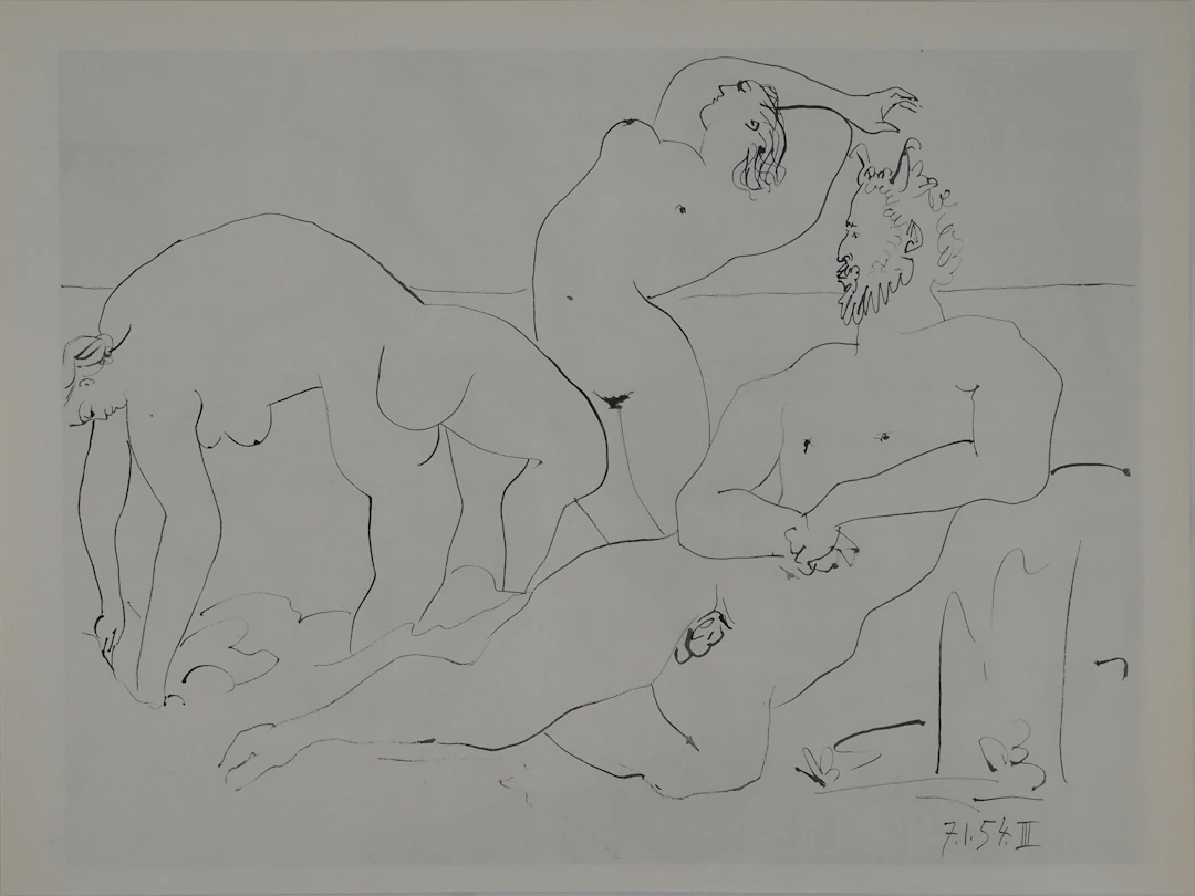 Pablo PICASSO : Comédie Humaine, La danse des nymphes et le satyre