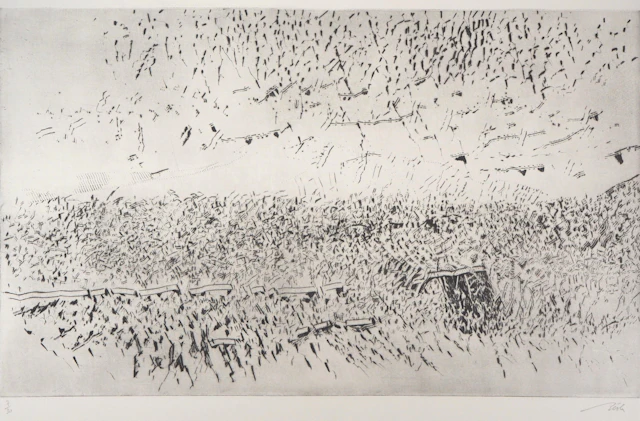 François BEALU : Paysage surréaliste - Gravure originale signée