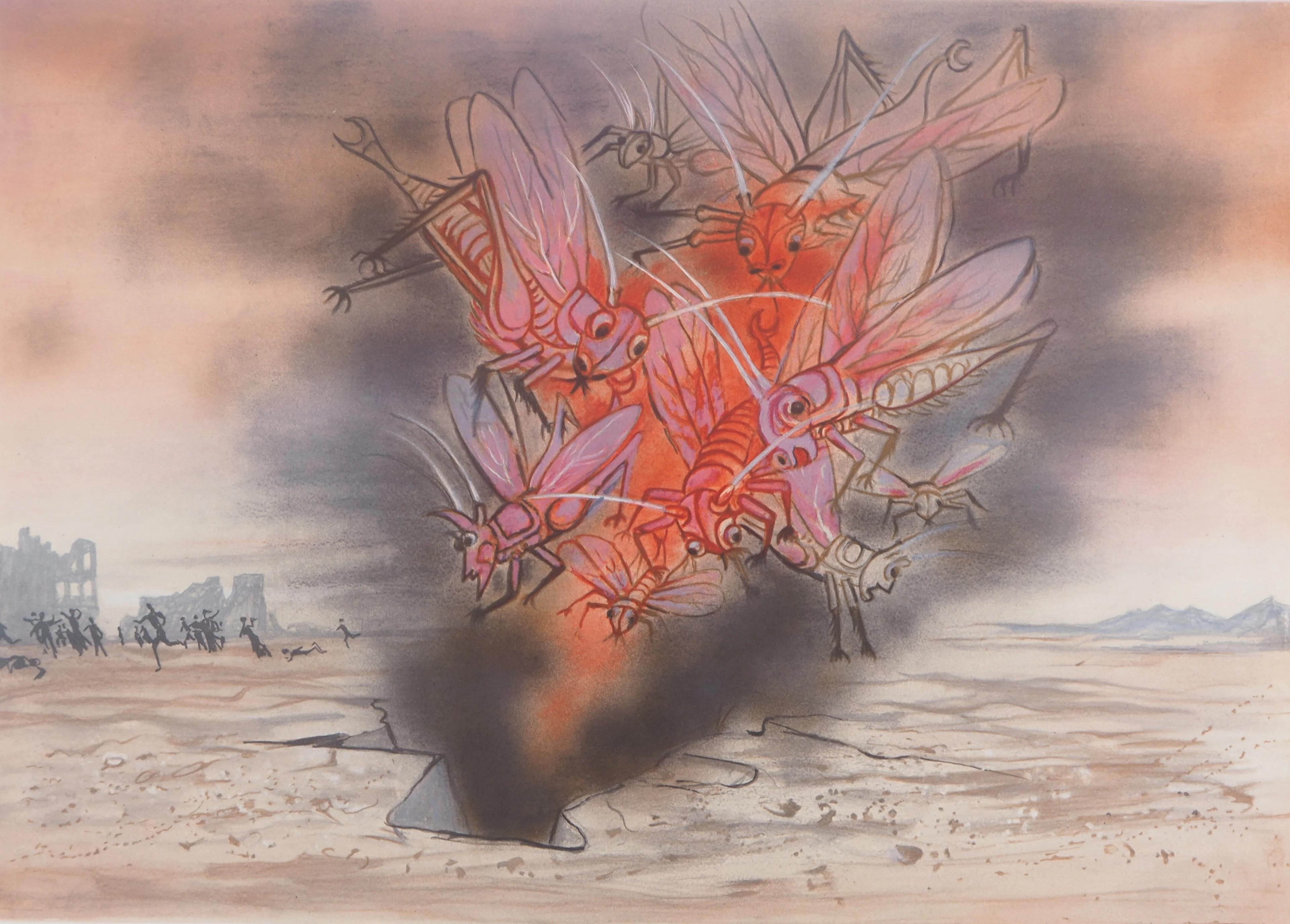 Roger CHAPELAIN-MIDY - L’invasion des criquets - Lithographie originale signée