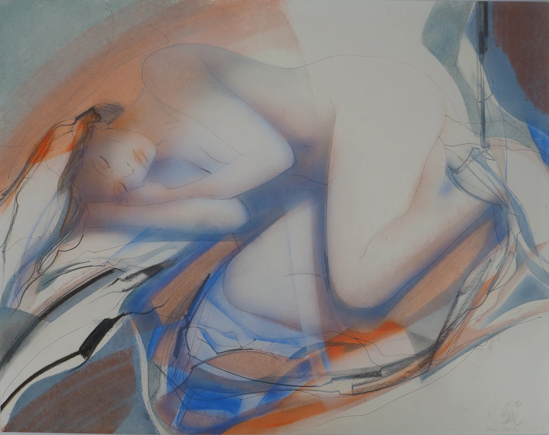 Jean-Baptiste VALADIE : Femme endormie, Ombre chaude Aquarelle originale Signée