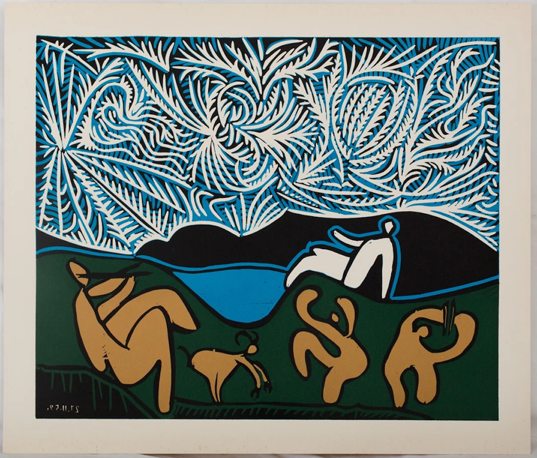 Pablo PICASSO : Bacchanale : Danse sous les étoiles, Linogravure