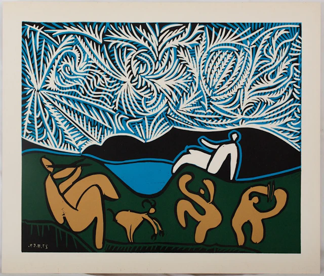 Pablo PICASSO : Bacchanale : Danse sous les étoiles, Linogravure