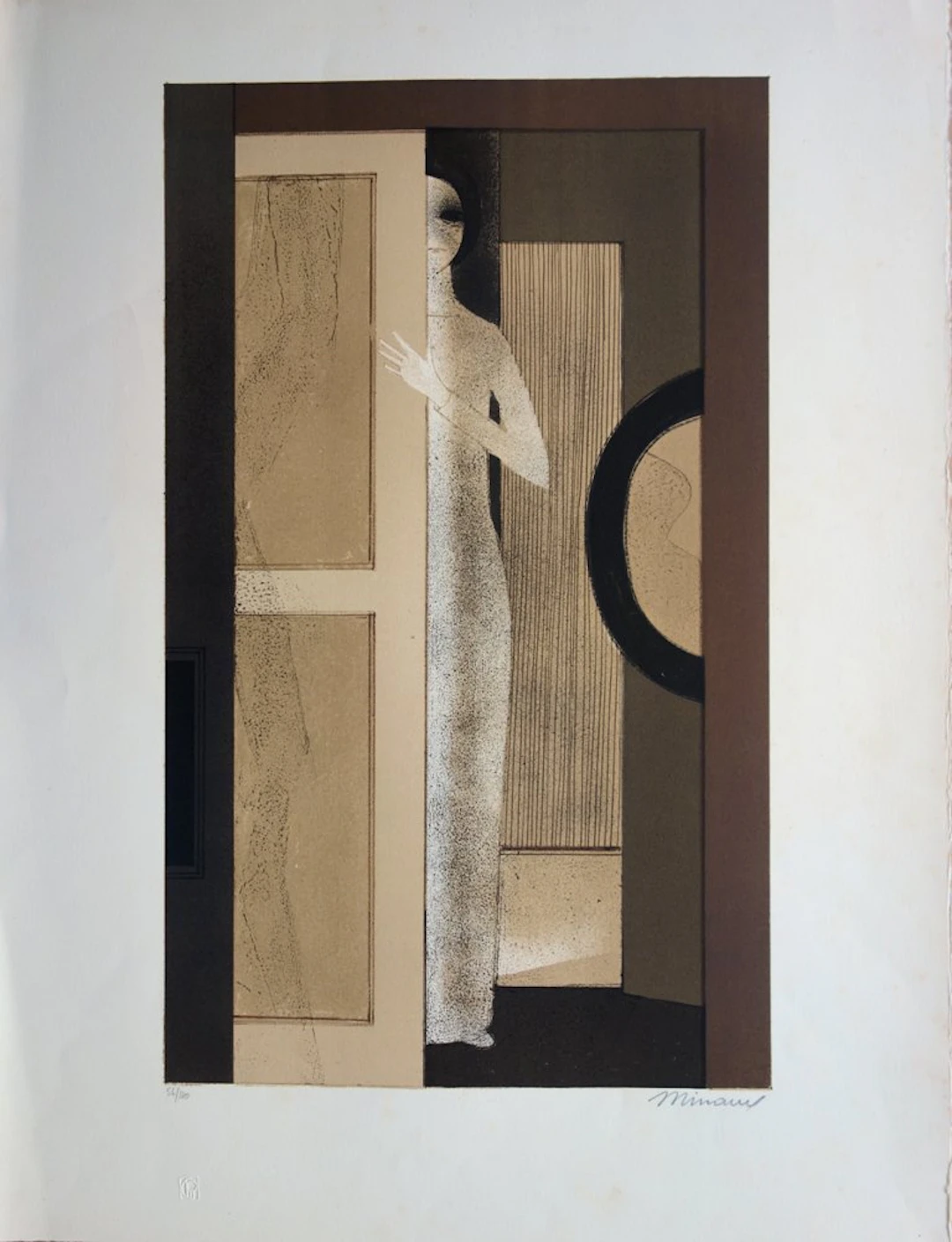 André MINAUX : Jeune fille au vestiaire - Lithographie originale signée