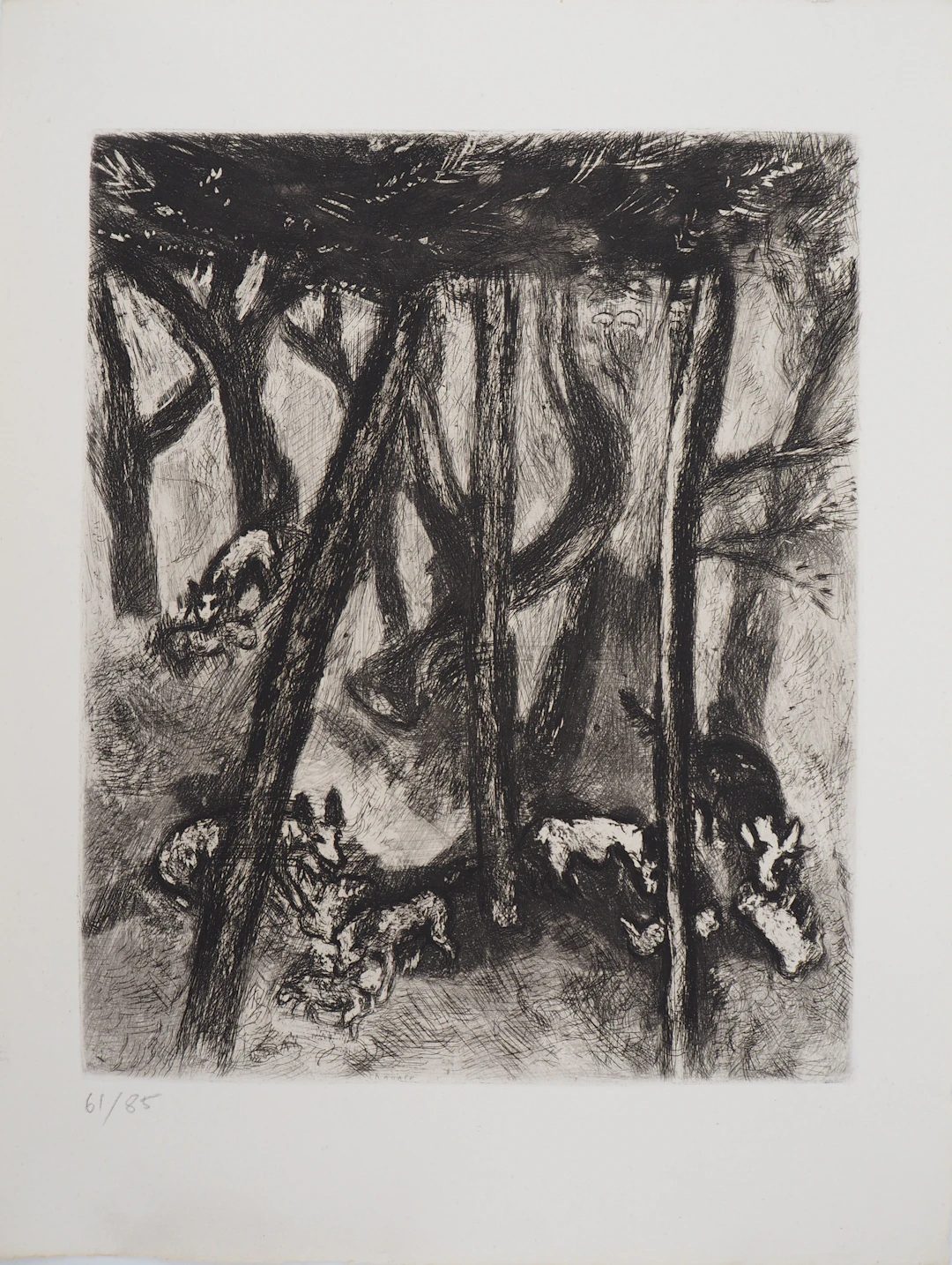 Marc CHAGALL : Les loups et les brebis, Gravure originale signée