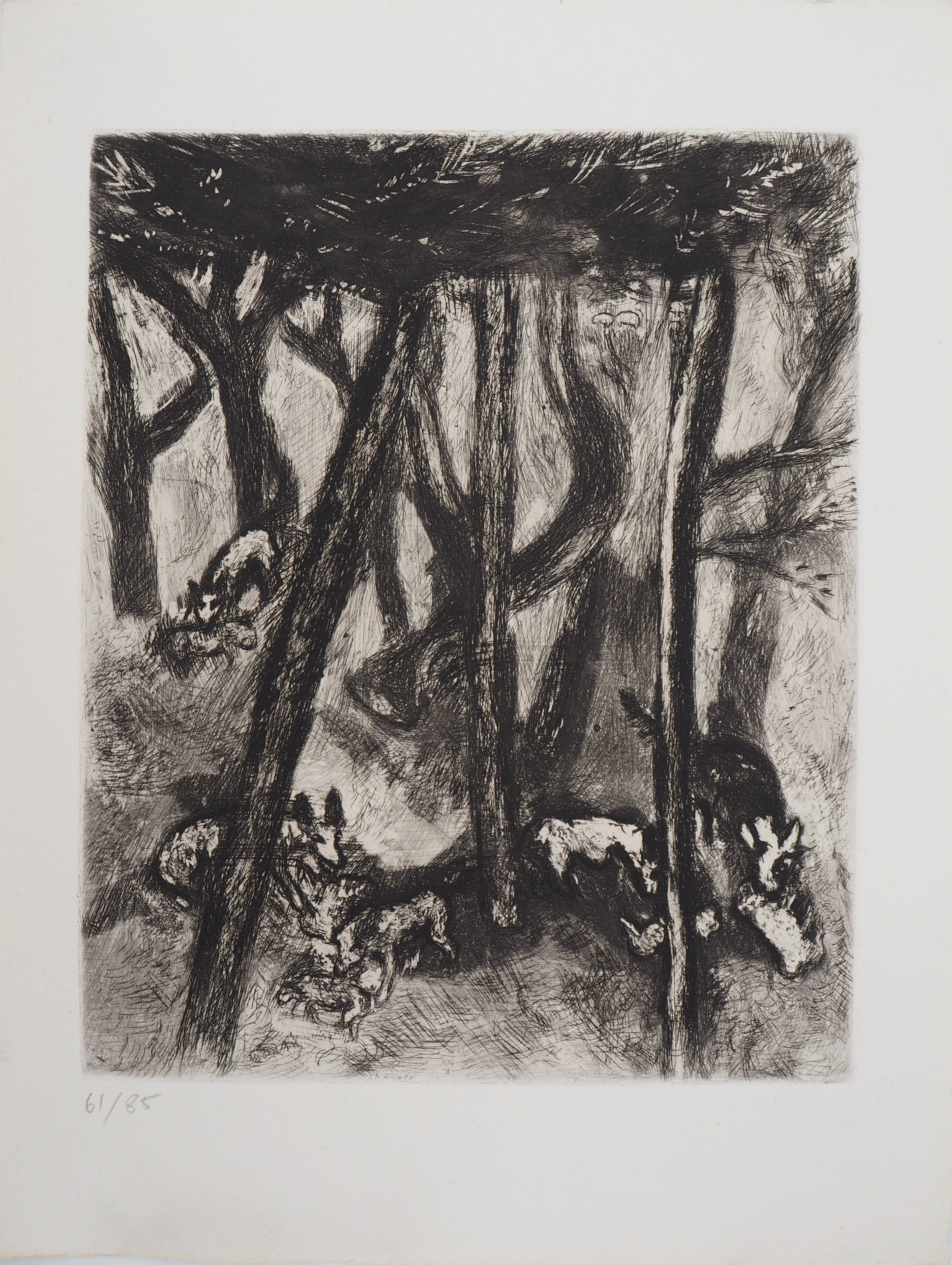 Marc CHAGALL : Les loups et les brebis, Gravure originale signée