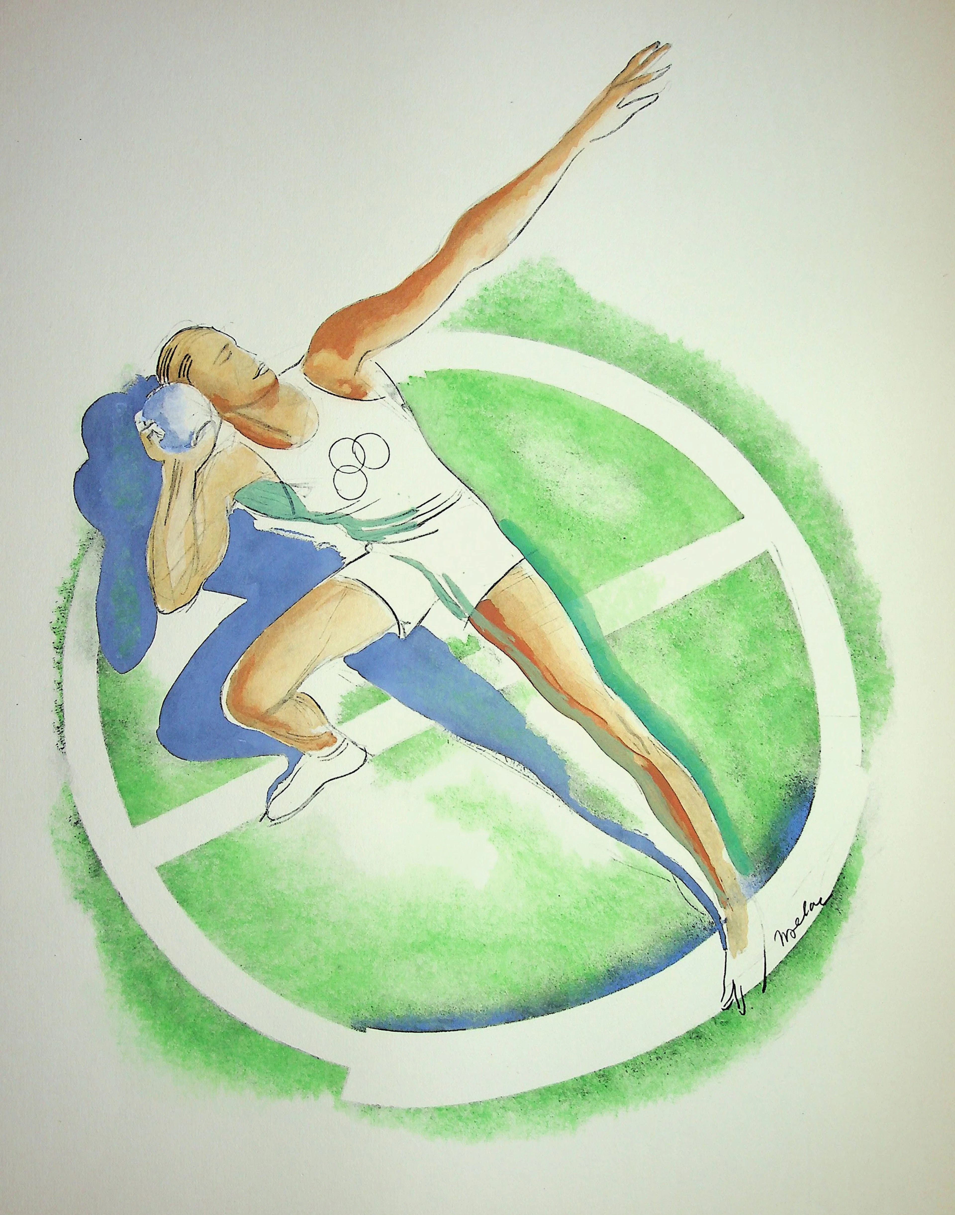 Milivoj UZELAC - Lancer de poids olympique - Lithographie originale signée