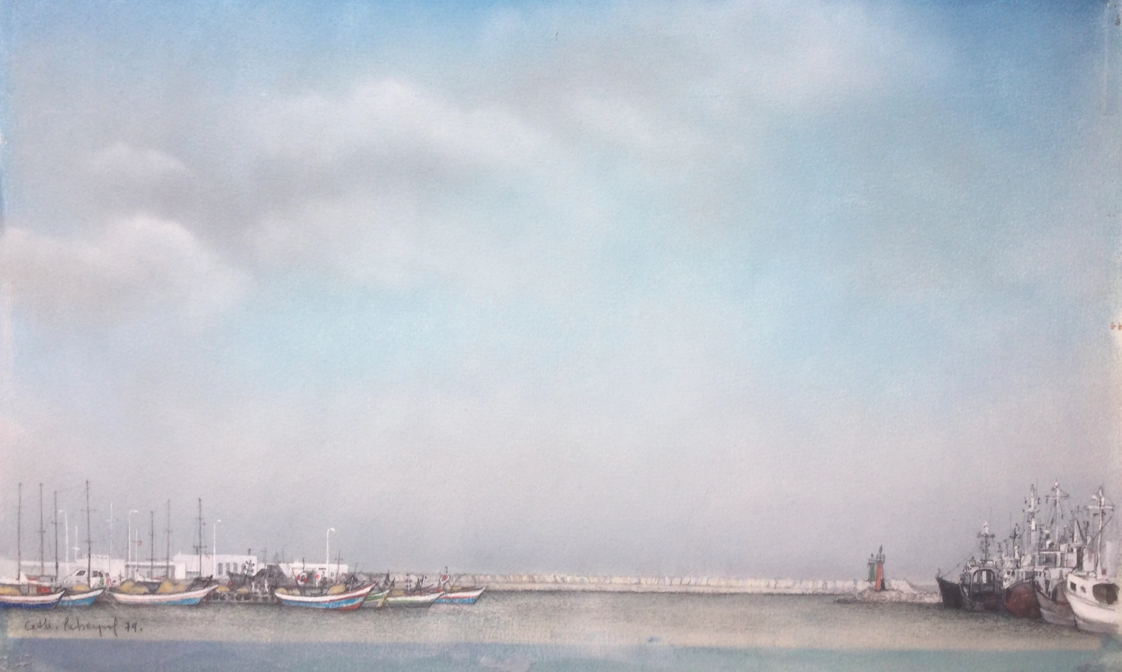 Catherine REYBEROL - Port de la Goulette (Tunis), 1979 - Gouache et