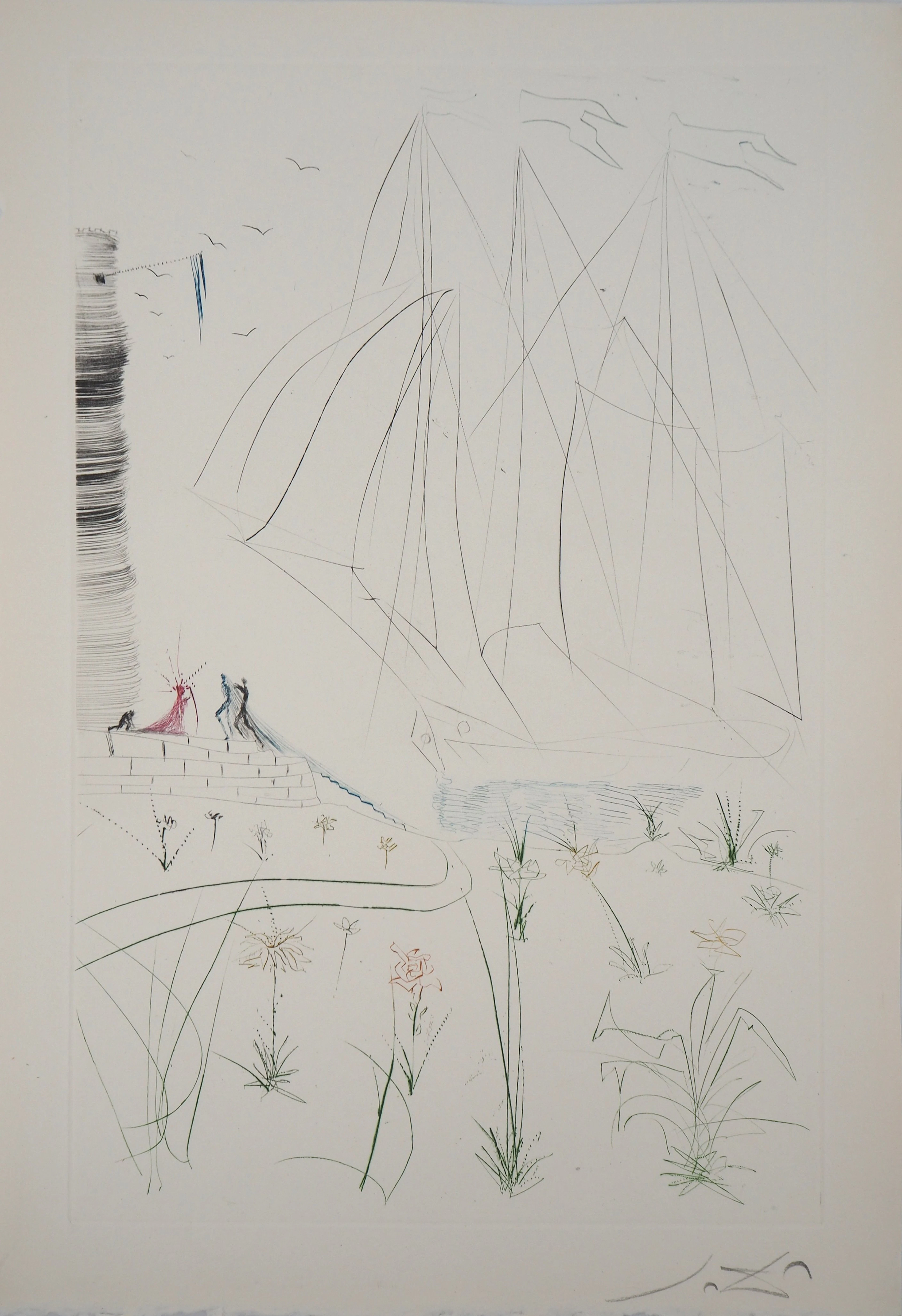Salvador DALI : L’arrivée d’Iseult, 1970 - Gravure Originale Signée