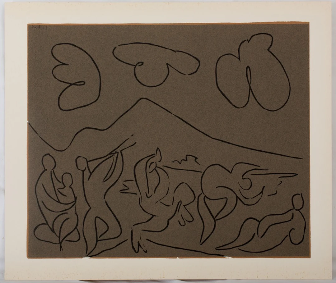 Pablo PICASSO : Bacchanale, la danse des Faunes - Linogravure (1962)