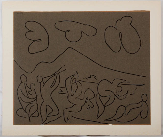 Pablo PICASSO : Bacchanale, la danse des Faunes - Linogravure (1962)