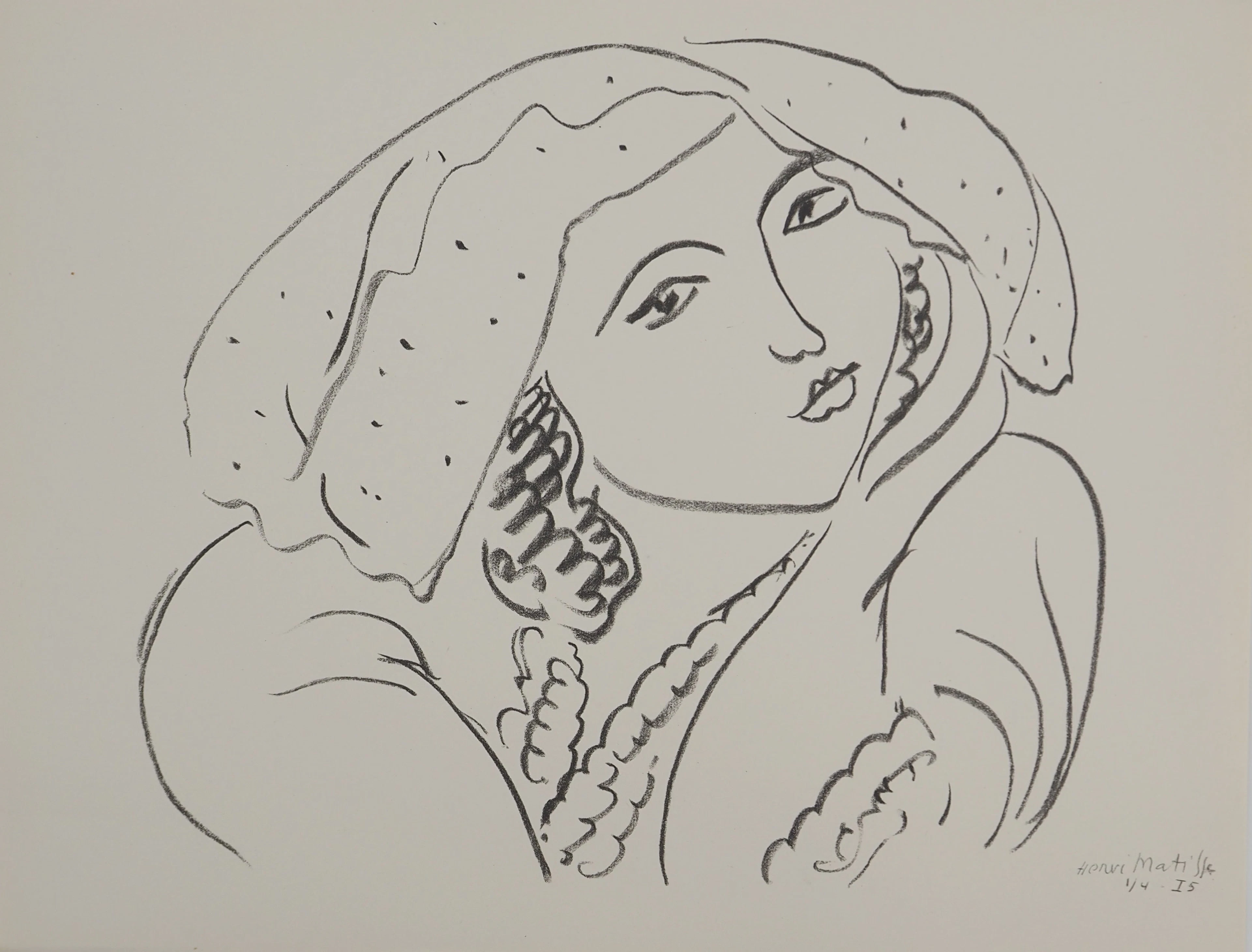 Henri MATISSE : Portrait au foulard à pois, Lithographie signée