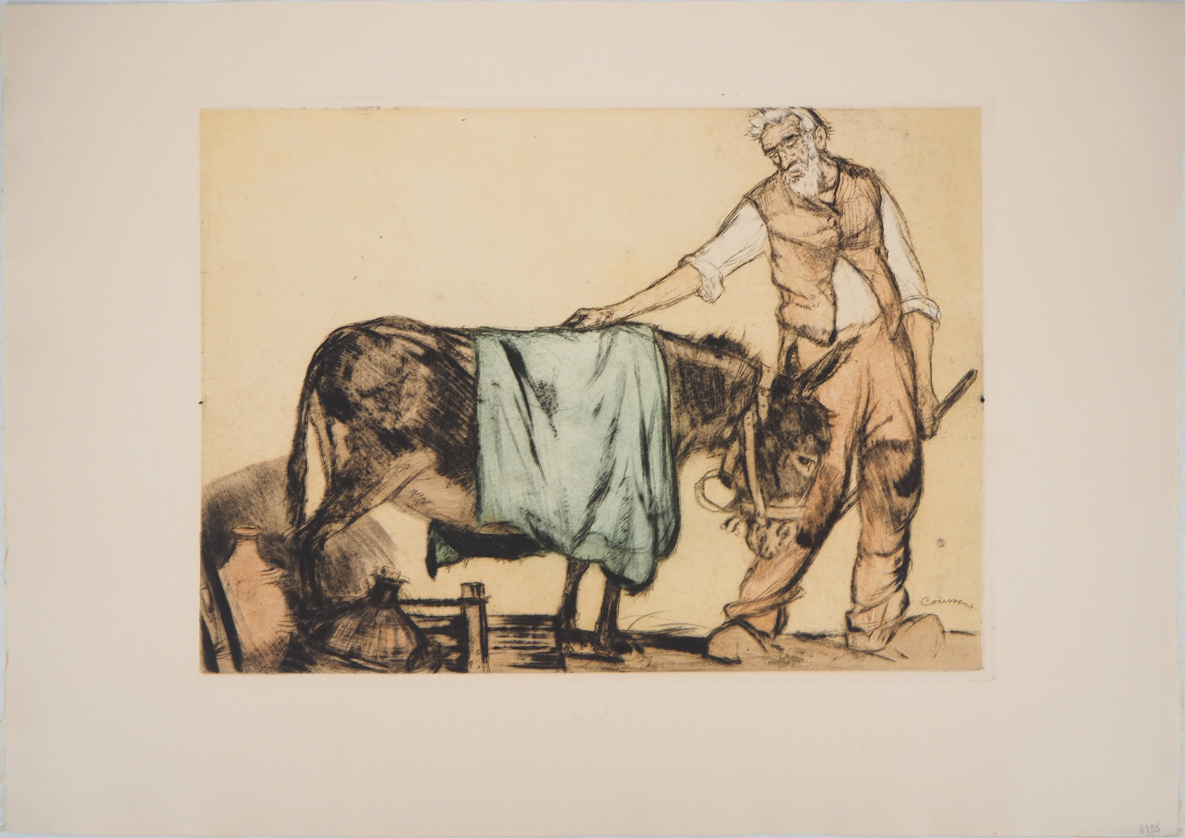 Armand COUSSENS : Fermier - Gravure originale signée