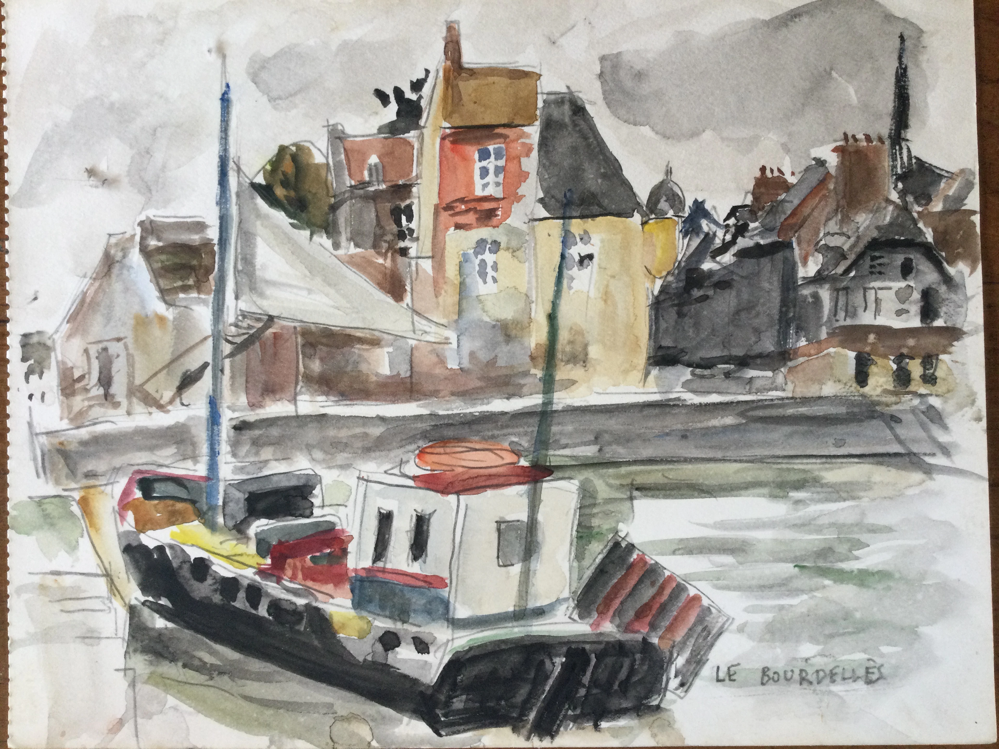 Hervé LE BOURDELLÈS - Honfleur, la lieutenance - Aquarelle