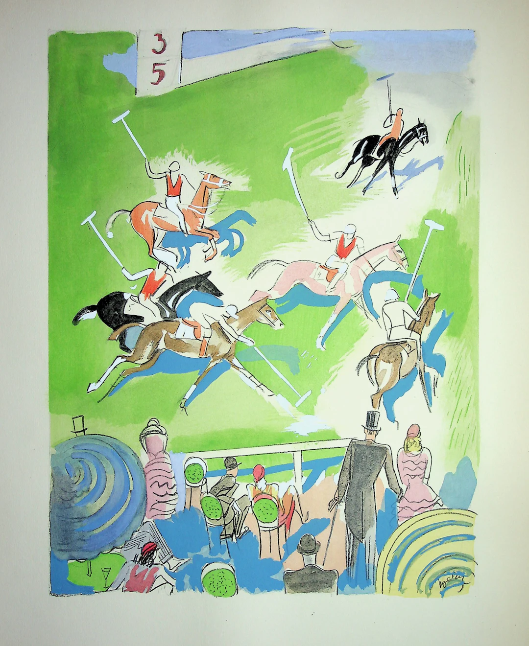 Milivoj UZELAC - Match de Polo à cheval - Lithographie originale signée