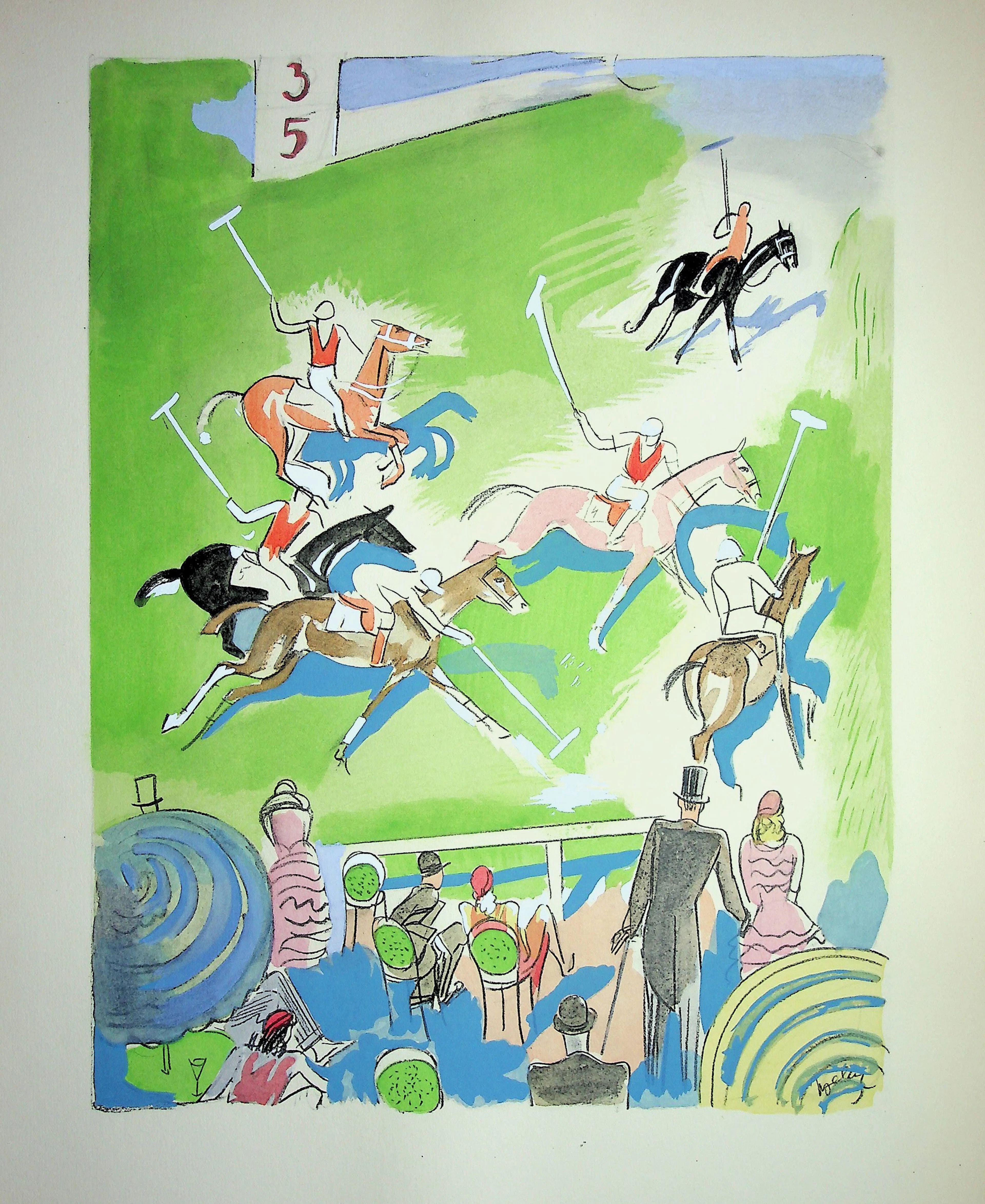 Milivoj UZELAC - Match de Polo à cheval - Lithographie originale signée