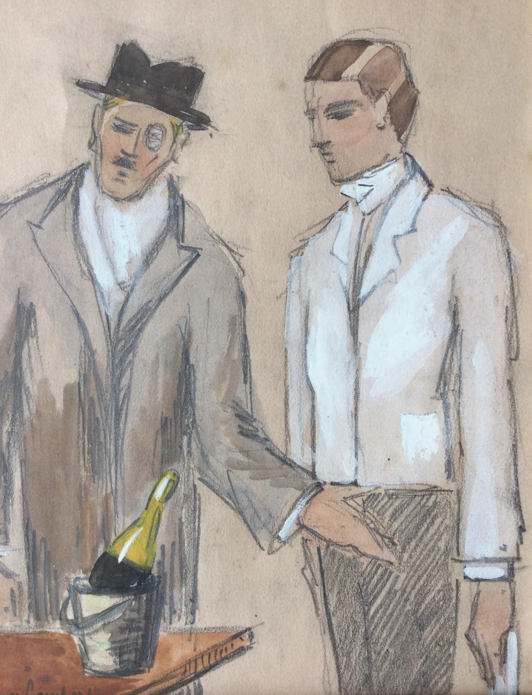 France LAMBERT - L’addition, vers 1925 - Aquarelle signée