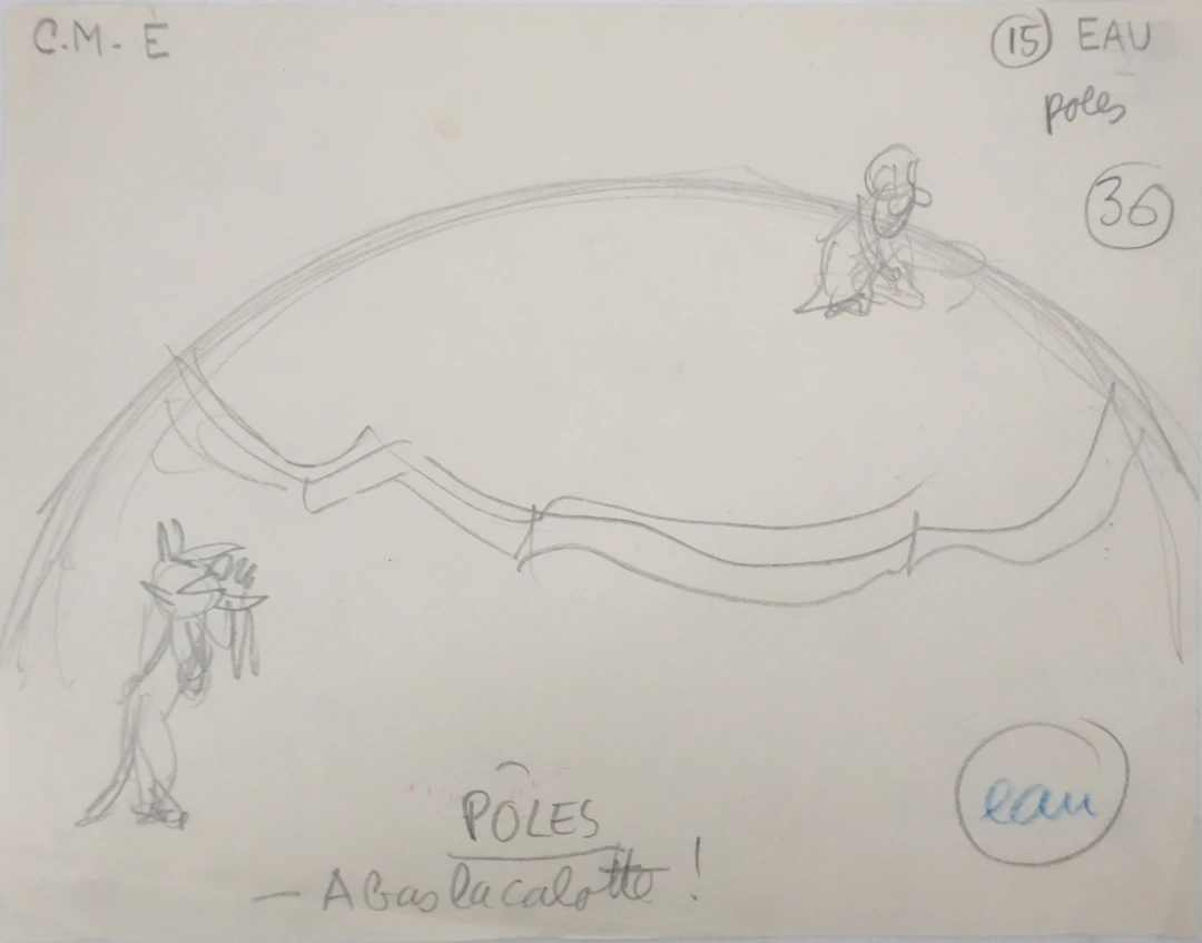 Jean EFFEL : Les pôles, Dessin préparatoire original