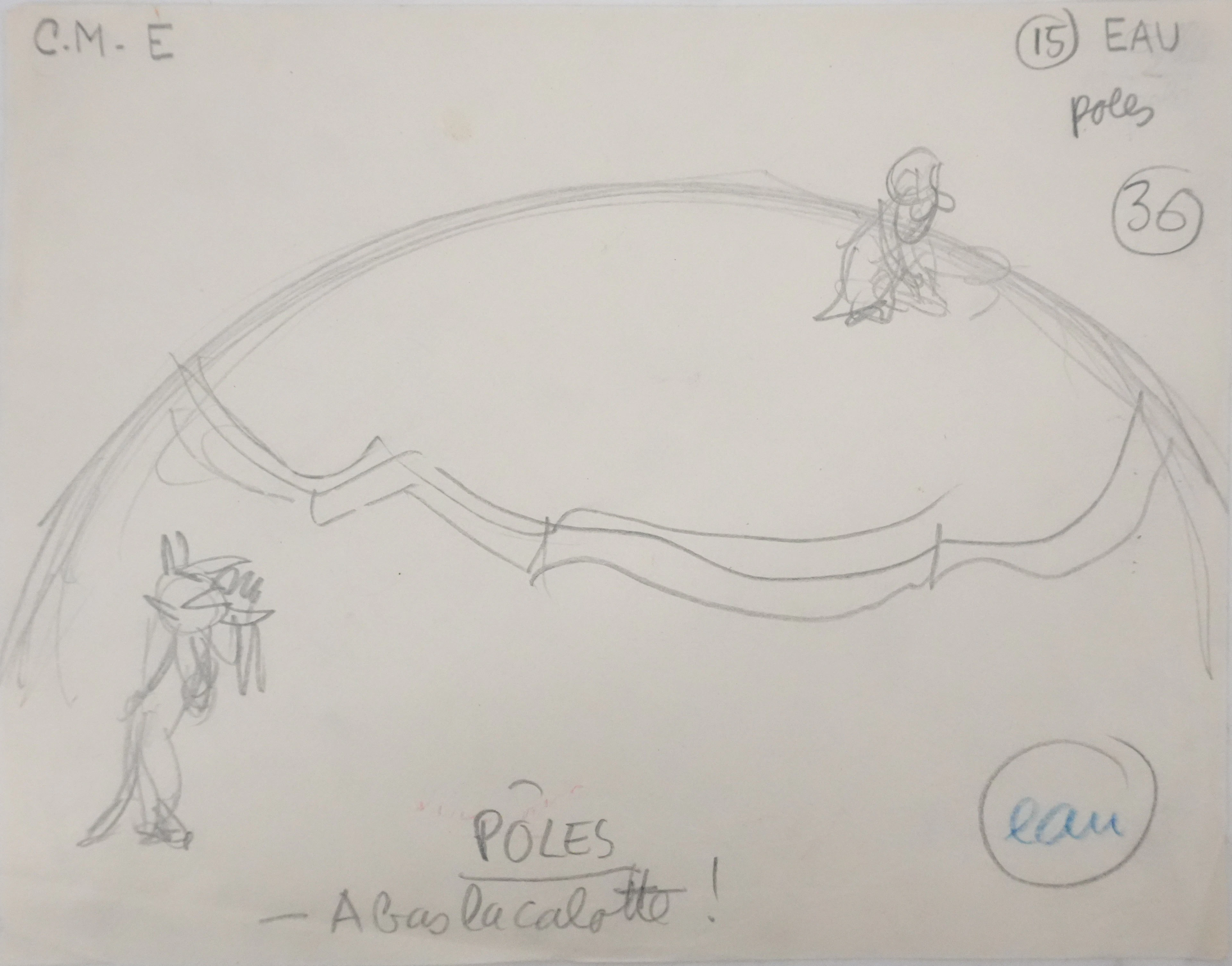 Jean EFFEL : Les pôles, Dessin préparatoire original