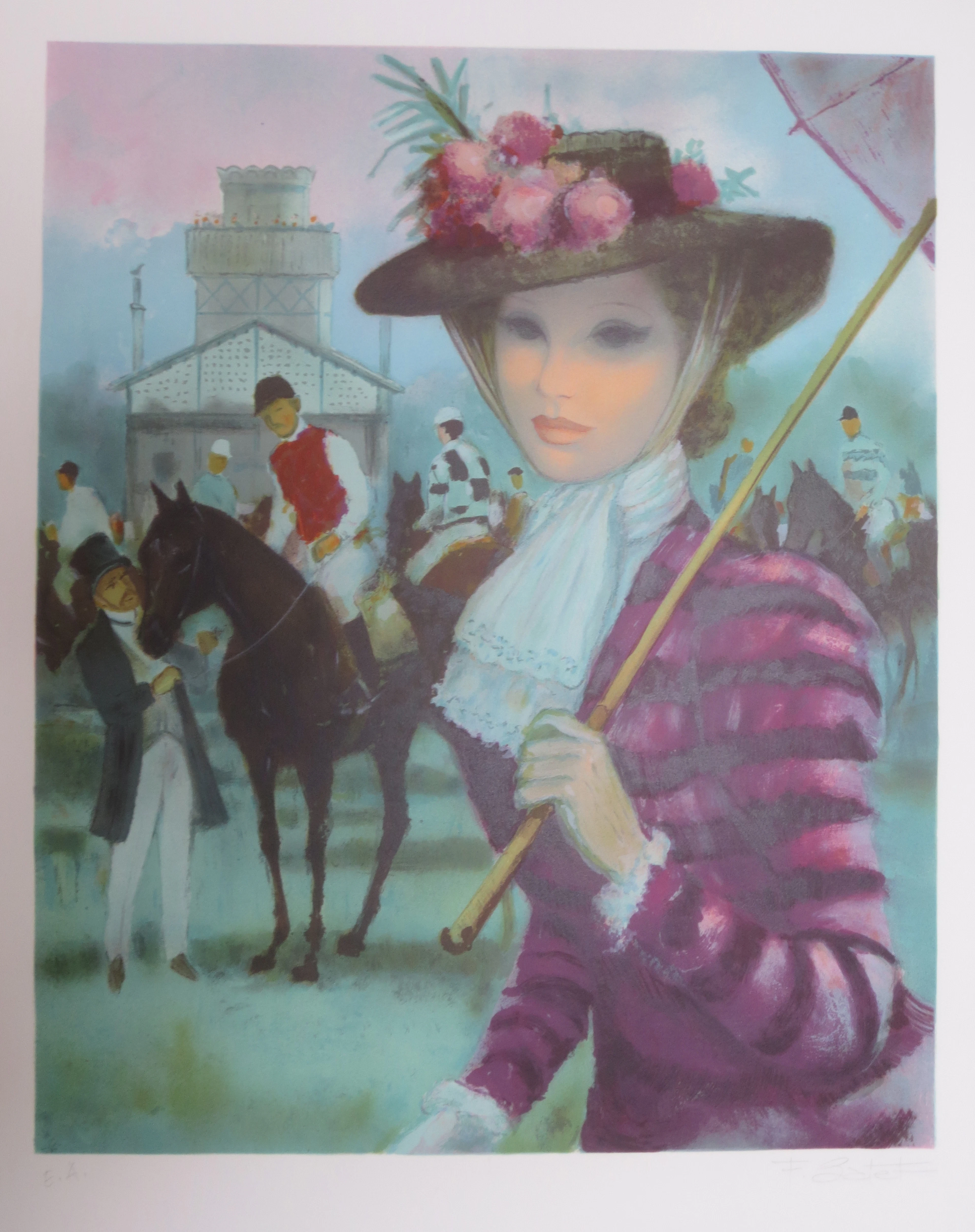 François BATET - Elégante à l’ombrelle, 1983 - Lithographie signée au crayon
