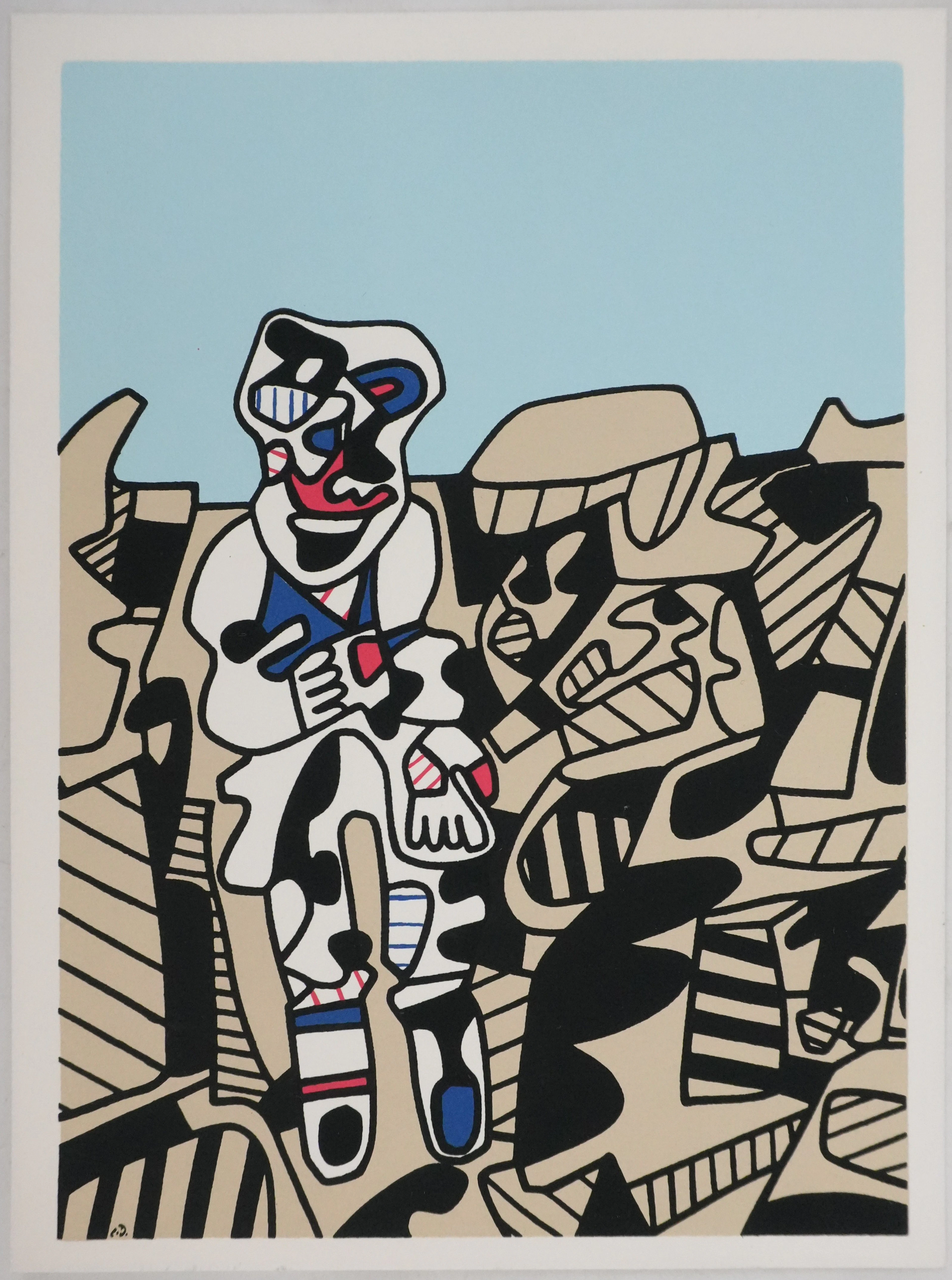 Jean DUBUFFET : Art brut, homme coloré parmi les rochers - Sérigraphie