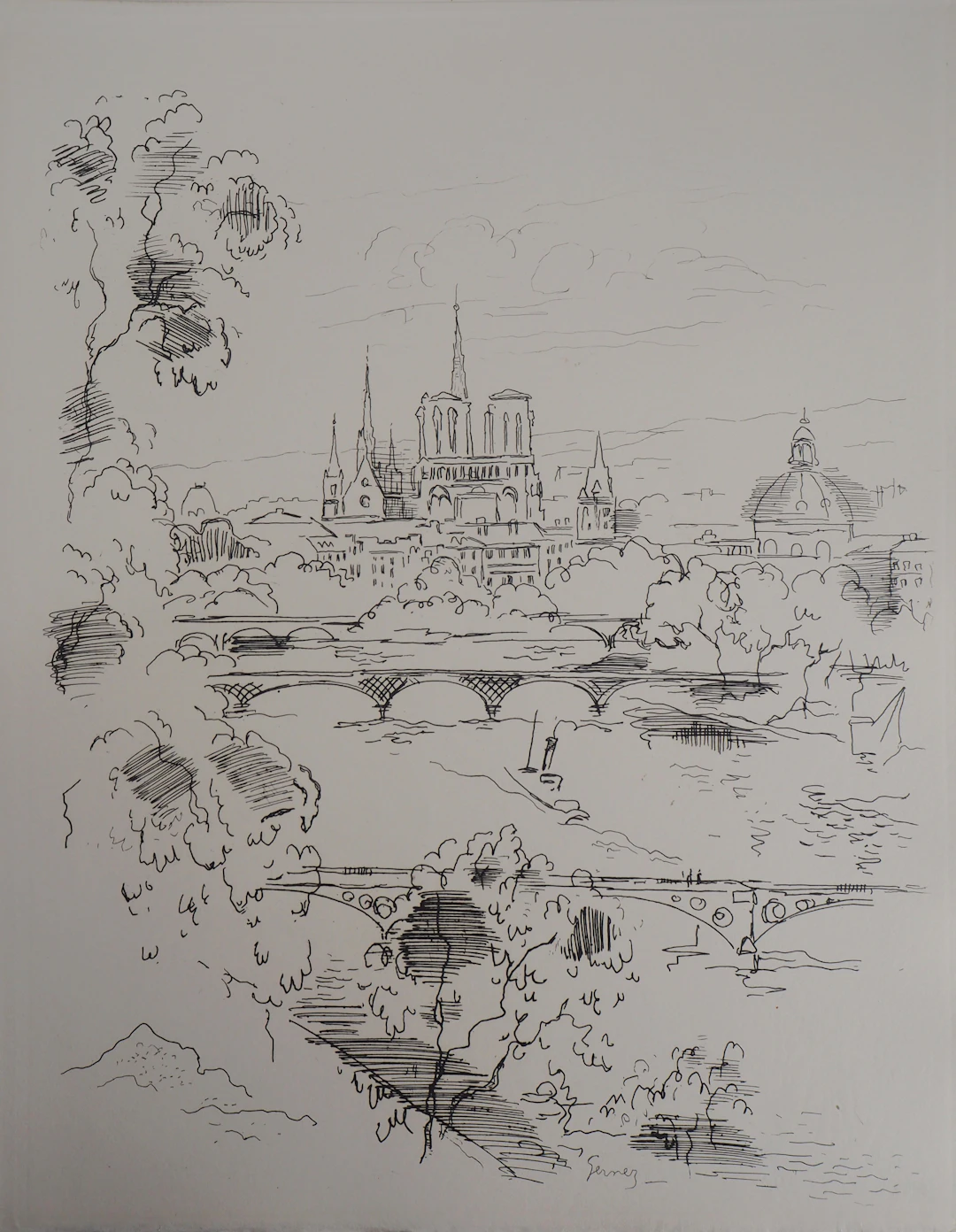 Paul Elie GERNEZ : Seine, berceau de Paris - 1937 - Gravure Originale Signée