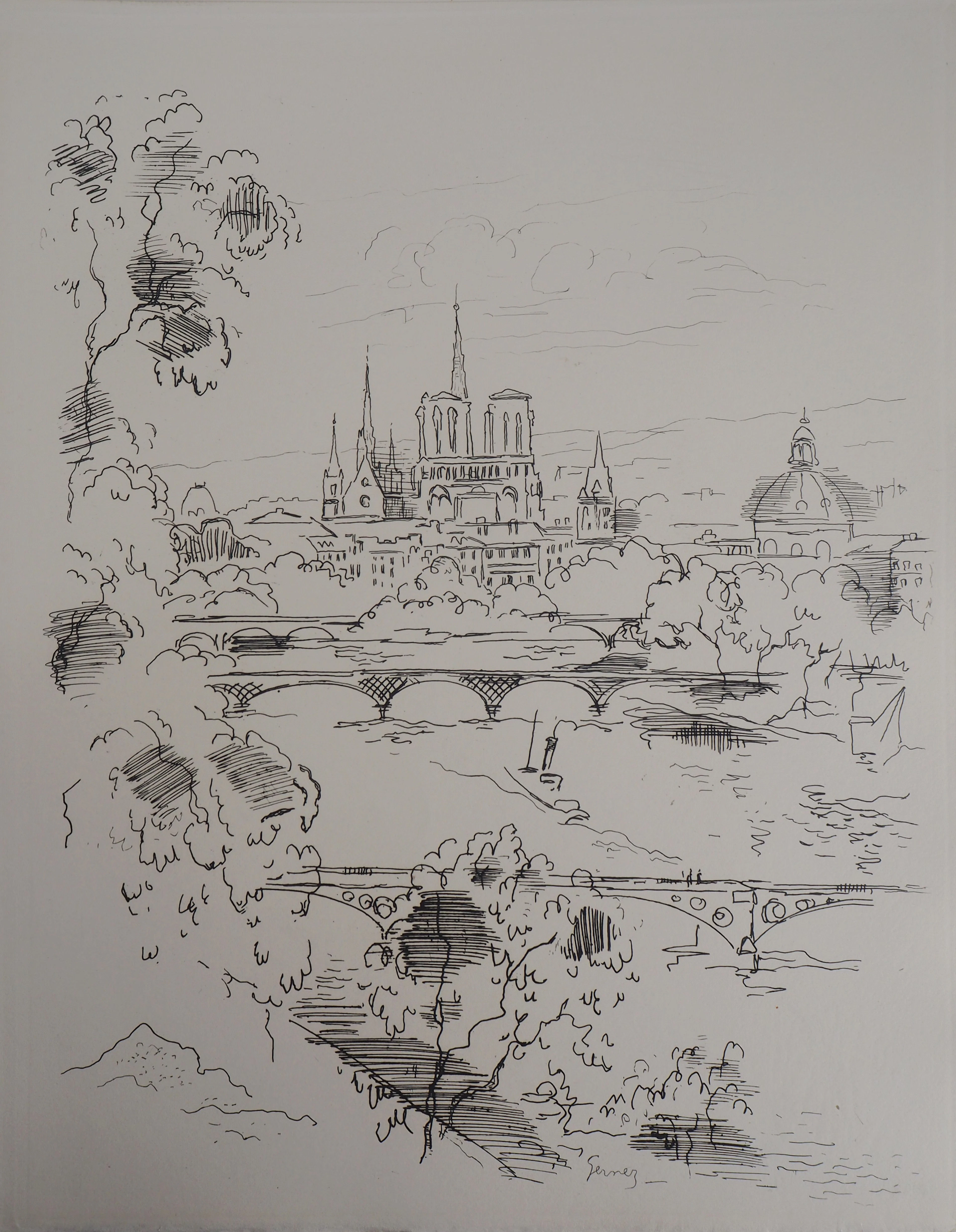 Paul Elie GERNEZ : Seine, berceau de Paris - 1937 - Gravure Originale Signée