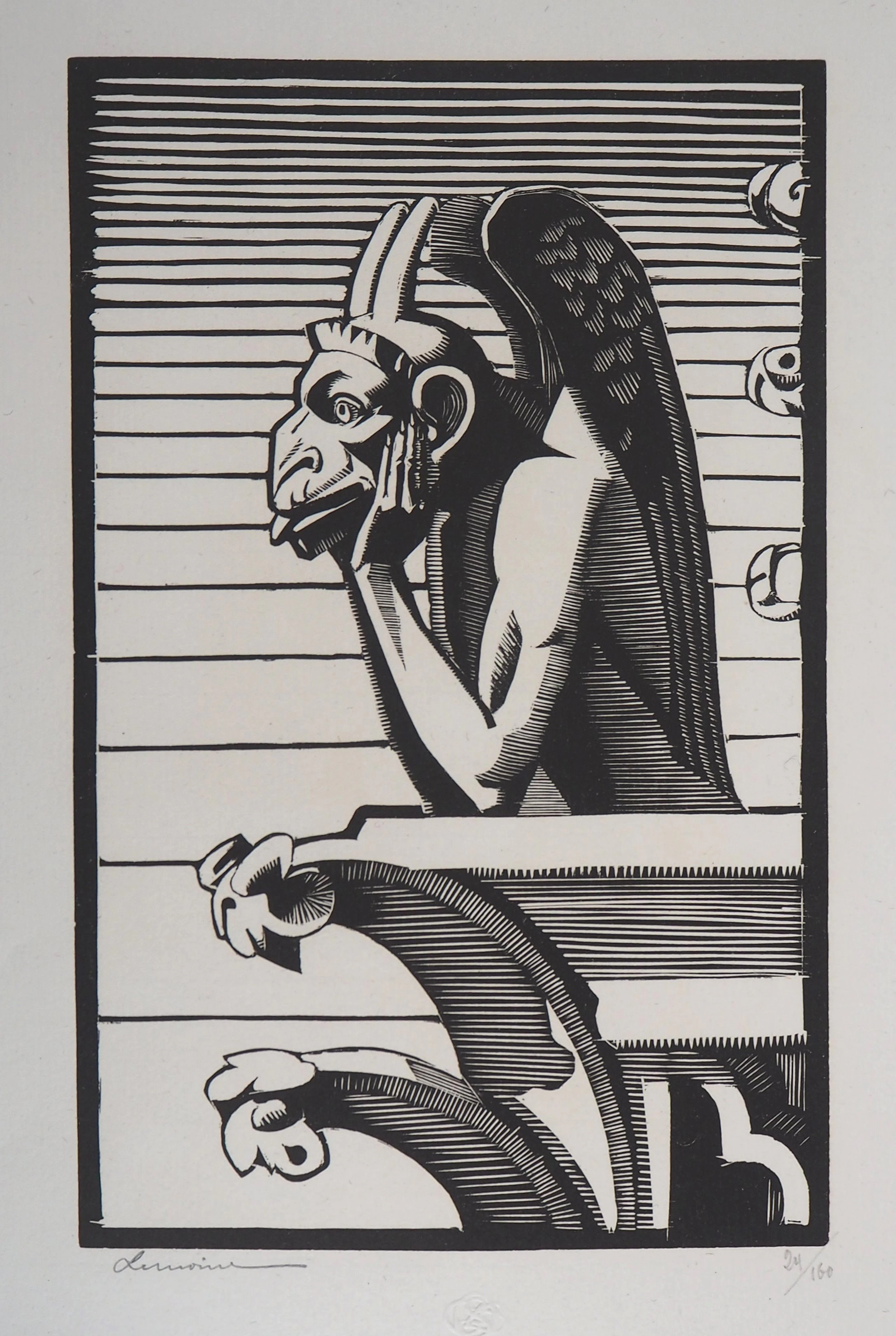 Georges LEMOINE : Le Stryge de Notre-Dame de Paris, 1929 - Bois gravé