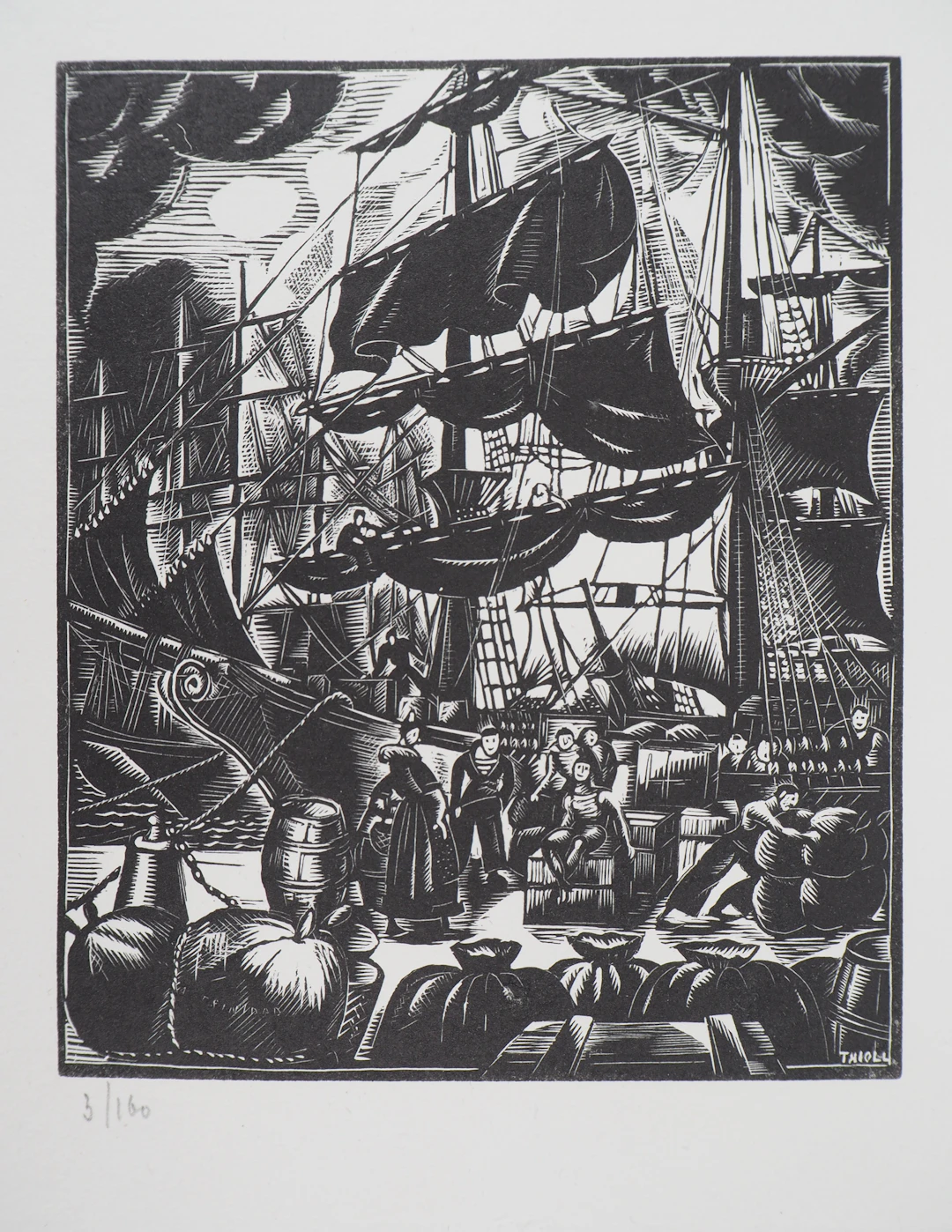 Raymond THIOLLIERE - Les matelots - 1929 - Bois gravé original signé