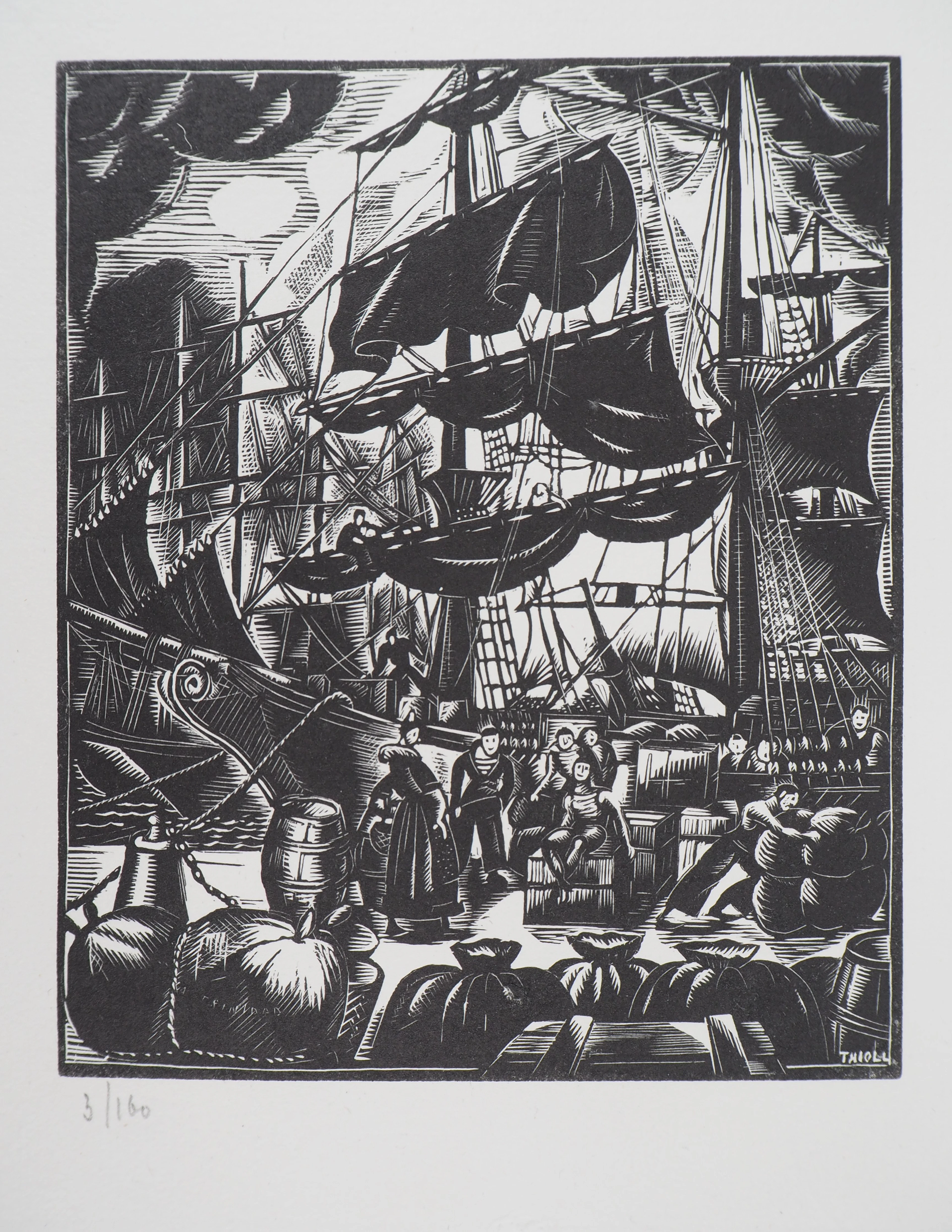 Raymond THIOLLIERE - Les matelots - 1929 - Bois gravé original signé