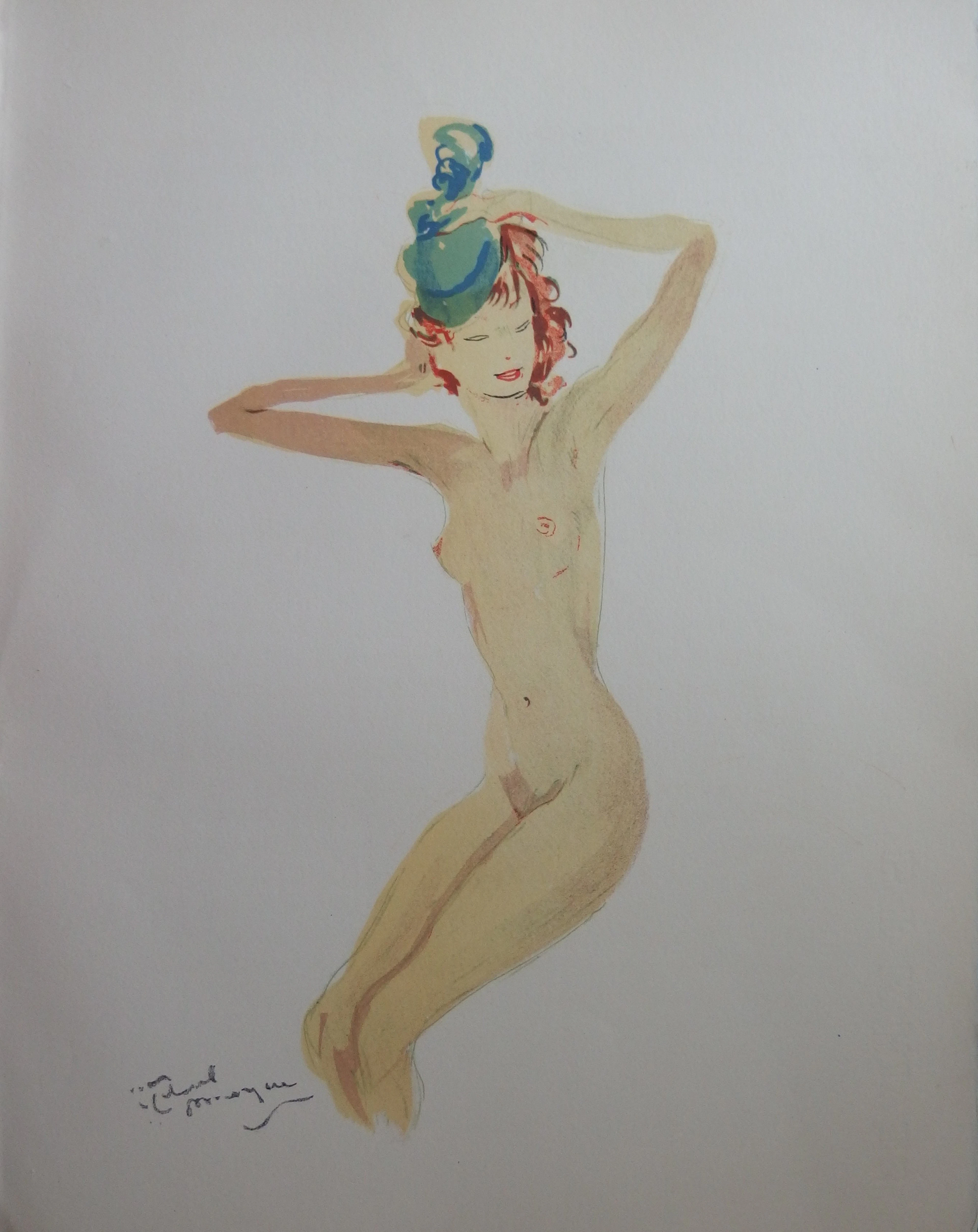 Jean-Gabriel DOMERGUE - Femme nue au petit chapeau, Lithographie originale