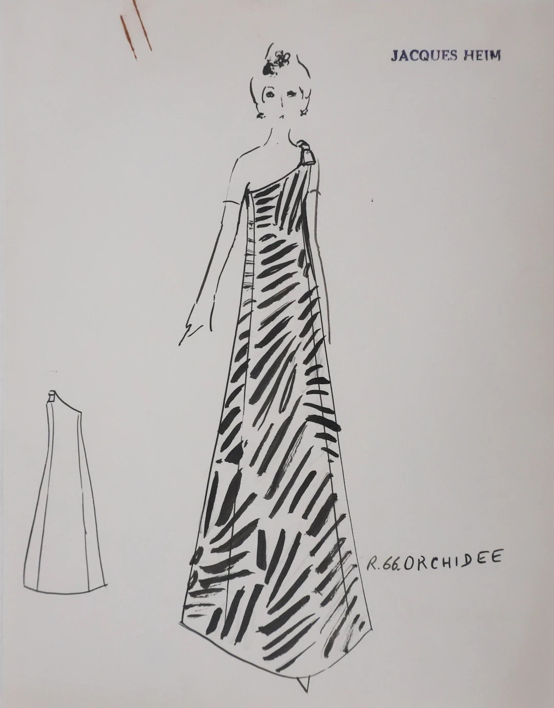 Jacques HEIM : Robe Orchidée, Dessin original signé