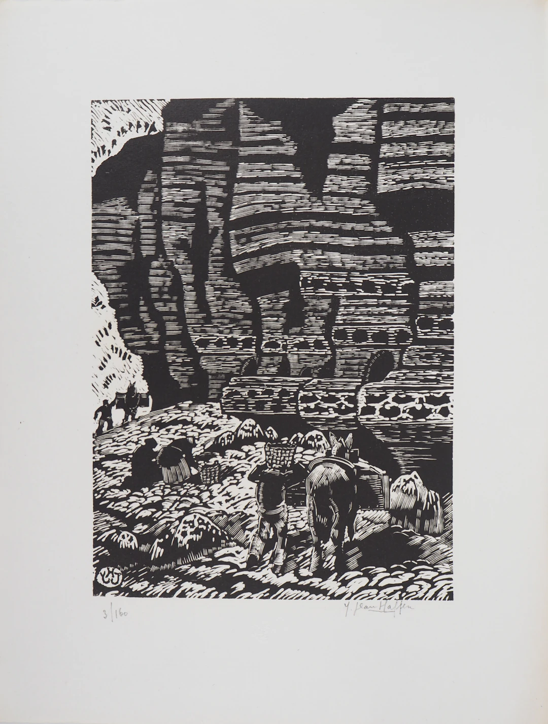 Yvonne JEAN-HAFFEN : Bretagne, Falaises - 1929 - Bois gravé original signé