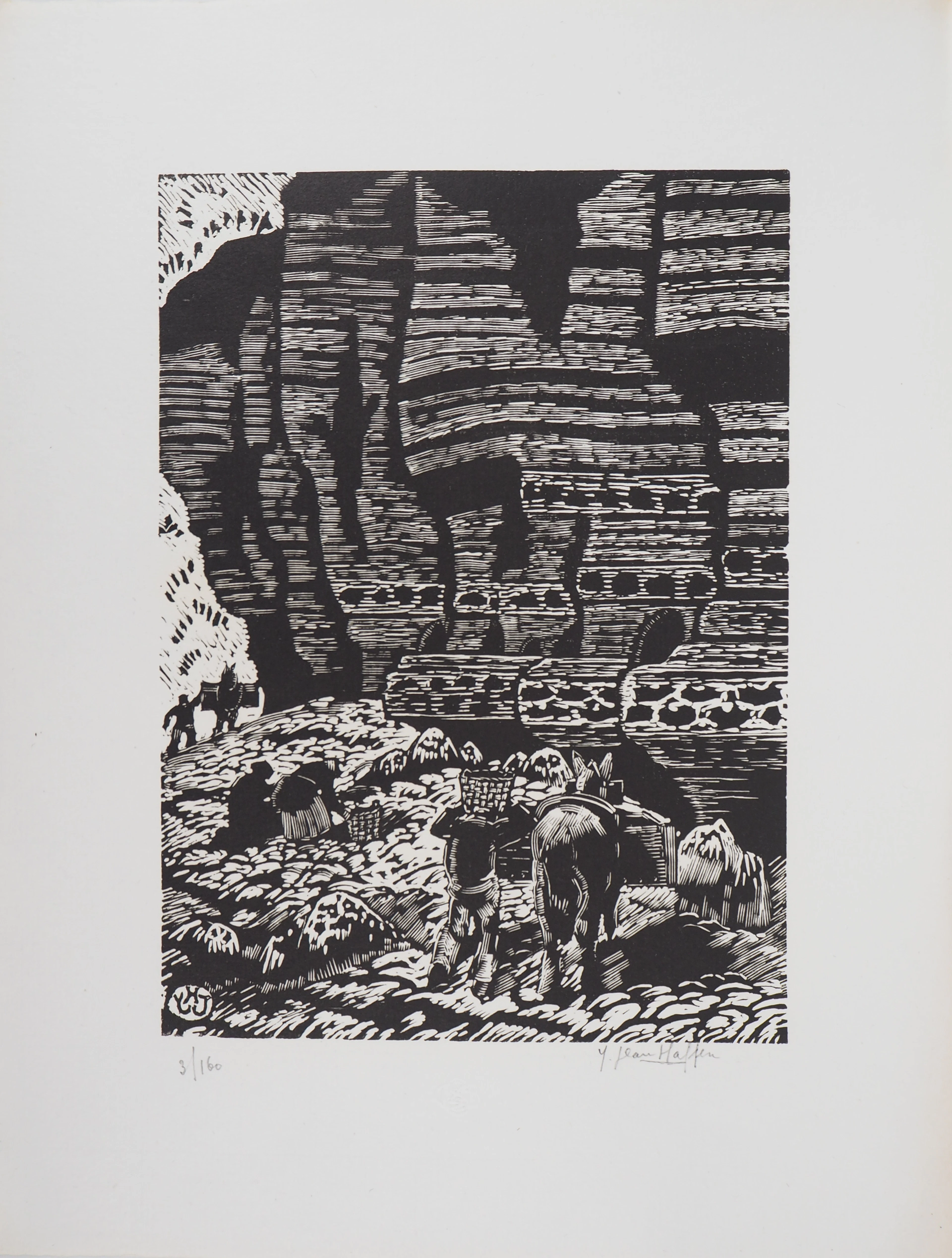 Yvonne JEAN-HAFFEN : Bretagne, Falaises - 1929 - Bois gravé original signé