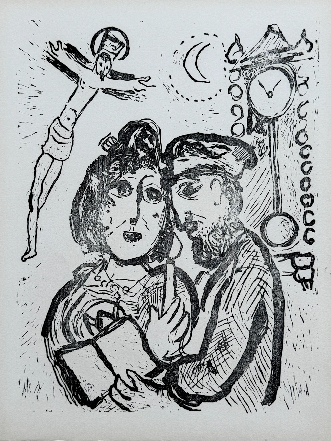 Marc Chagall - Le peintre et sa femme - Gravure sur bois originale