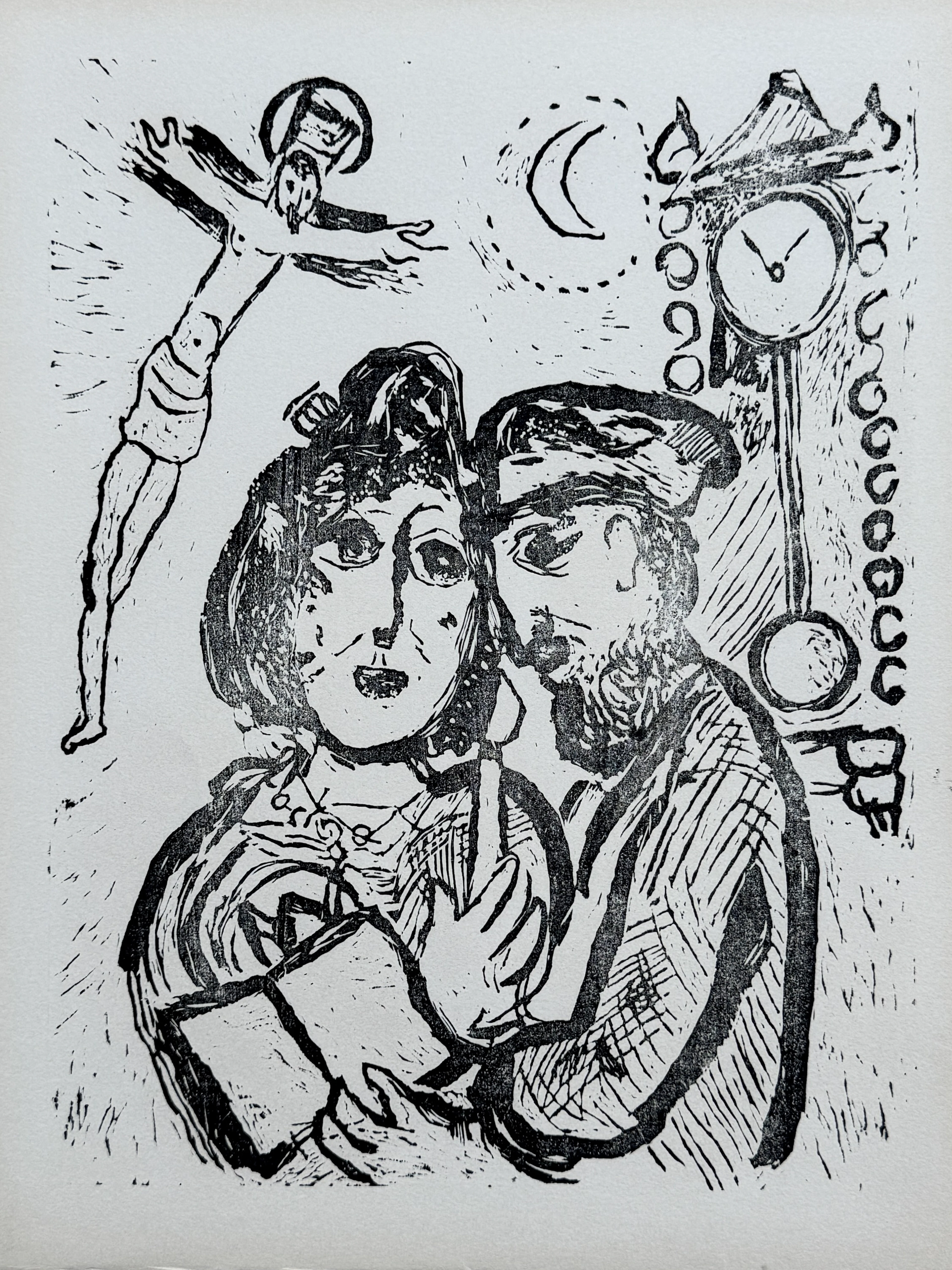 Marc Chagall - Le peintre et sa femme - Gravure sur bois originale