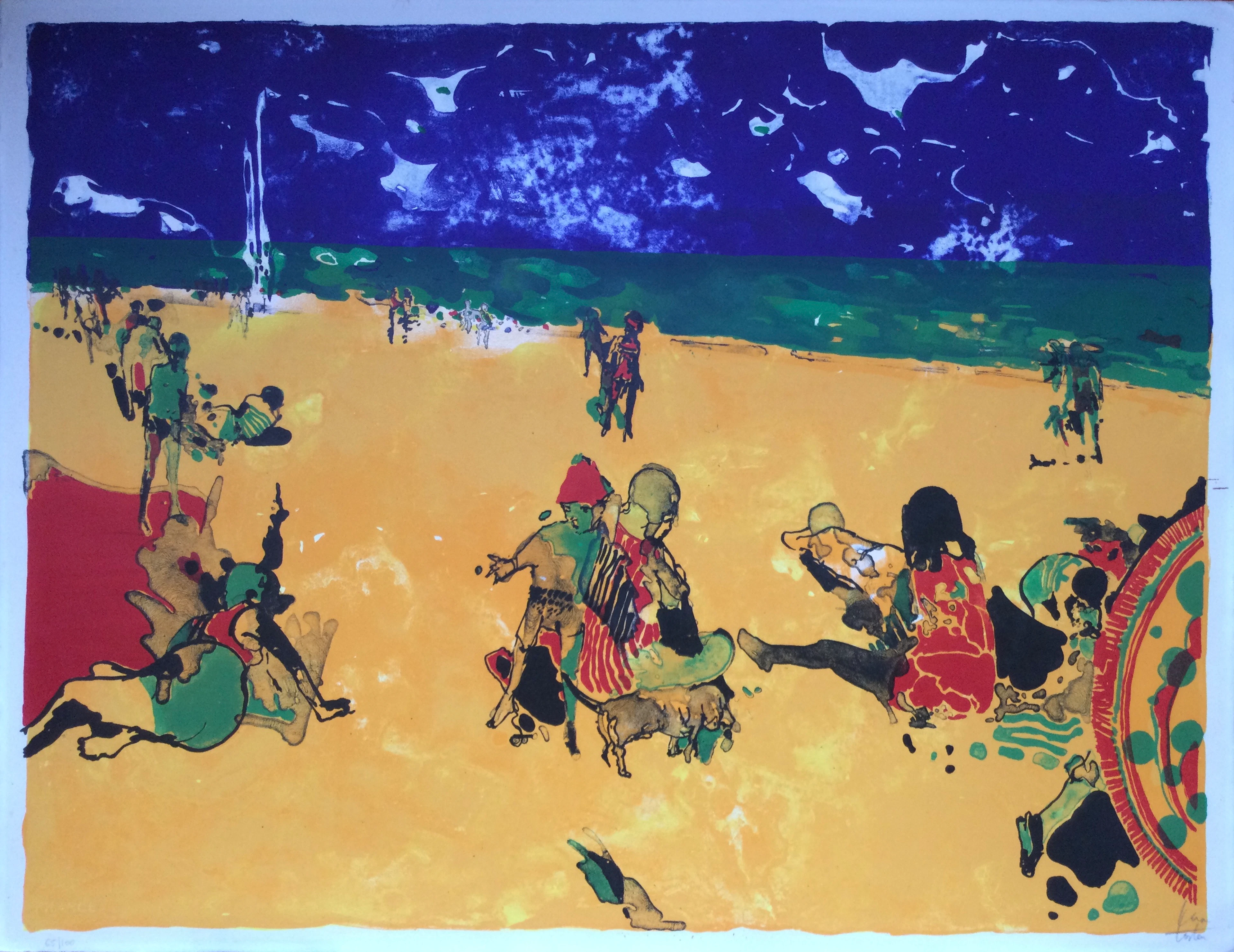 Philippe CARA COSTEA - La plage au ciel bleu - Lithographie originale