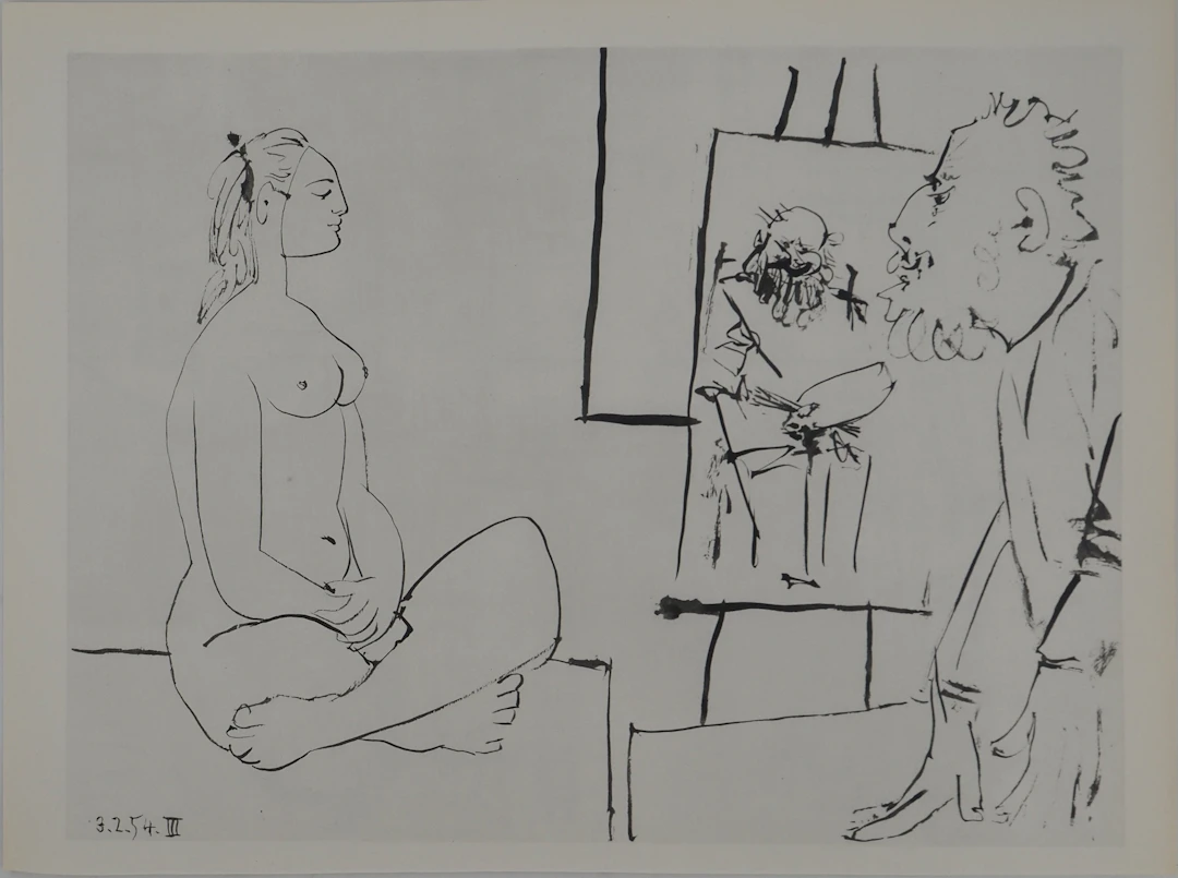 Pablo PICASSO : Comédie Humaine, Autoportrait du peintre, Héliogravure