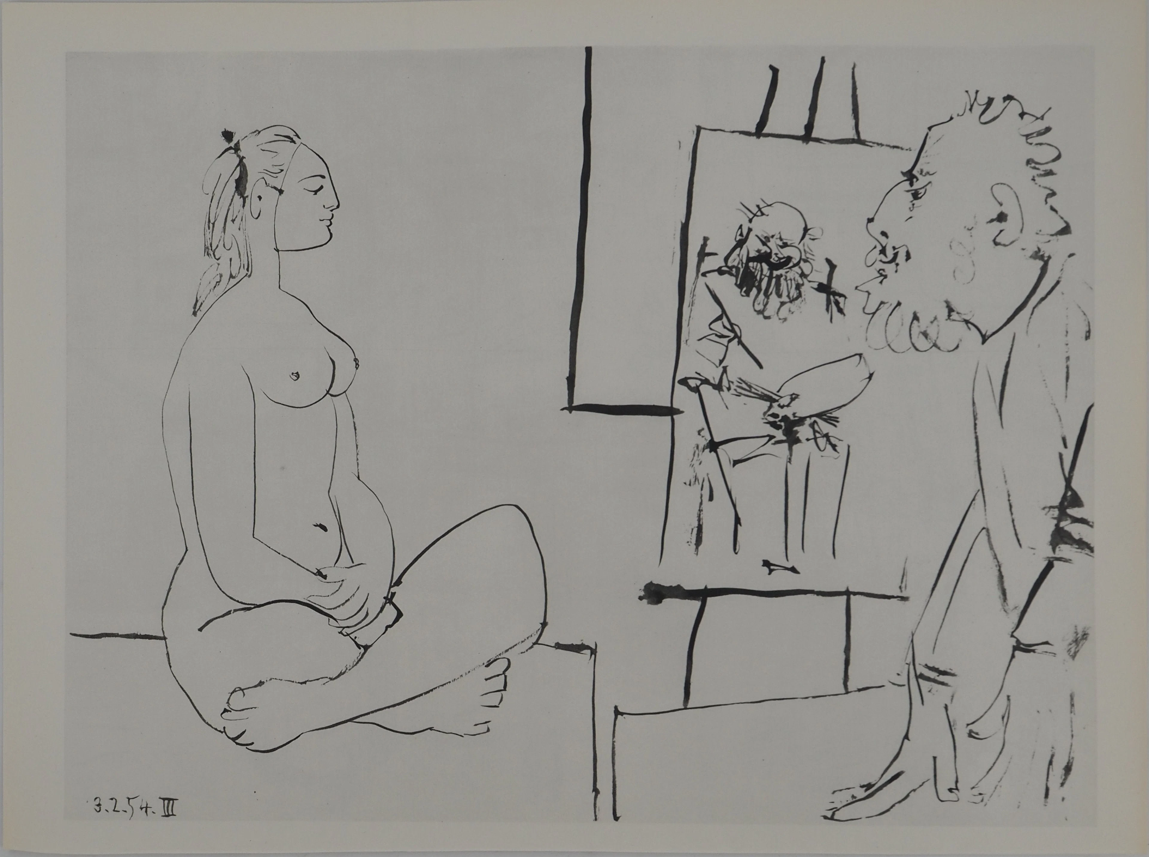 Pablo PICASSO : Comédie Humaine, Autoportrait du peintre, Héliogravure