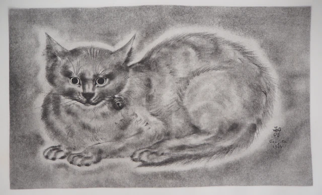 Léonard Tsuguharu FOUJITA : Chat au grelot - Gravure originale, signée