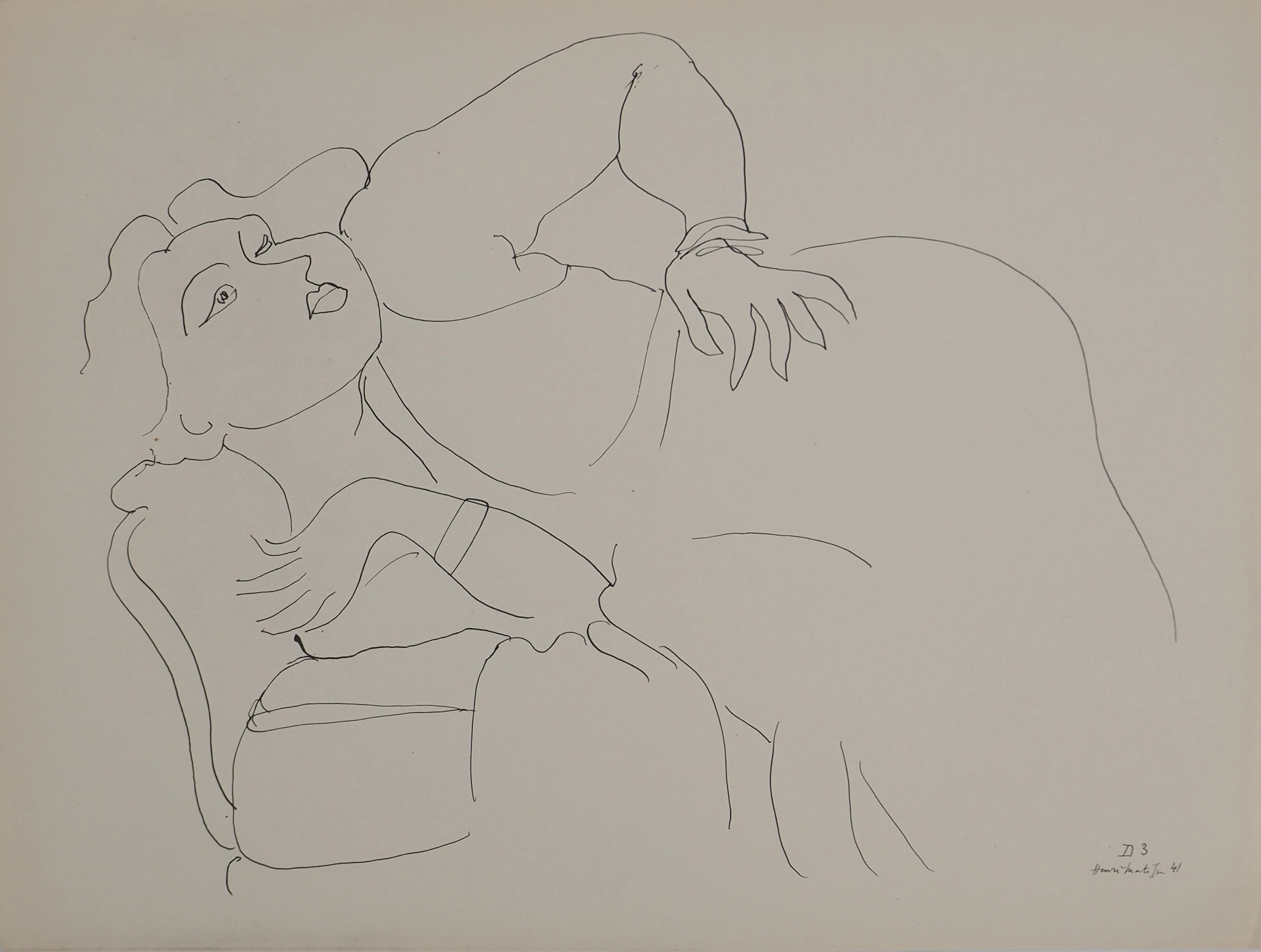 Henri MATISSE : Portrait posant une main sur la hanche, Lithographie signée