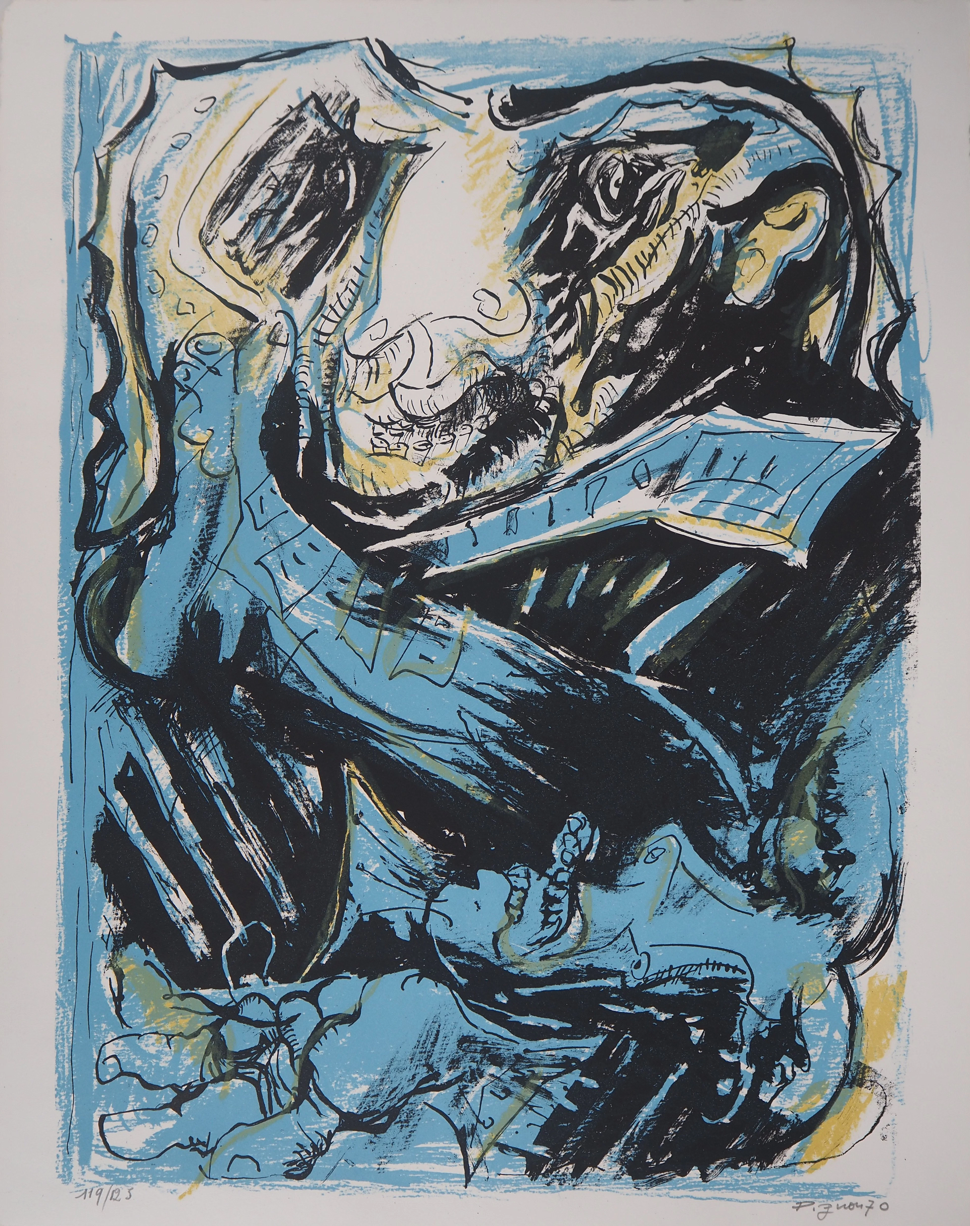 Edouard PIGNON - Amoureux : Sérénade à la Guitare - Lithographie originale