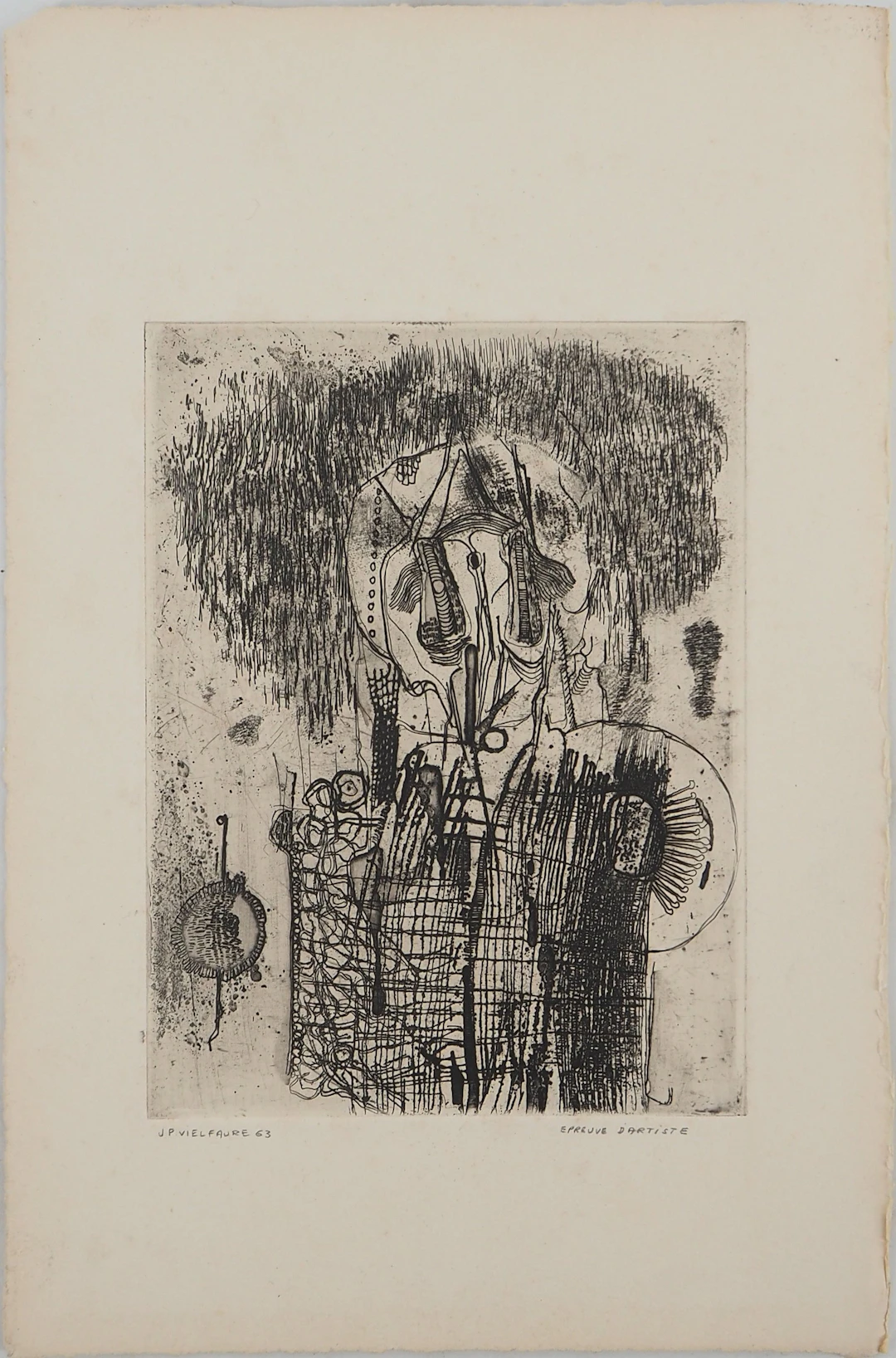 Jean-Pierre VIELFAURE : Personnage abstrait, Gravure originale signée