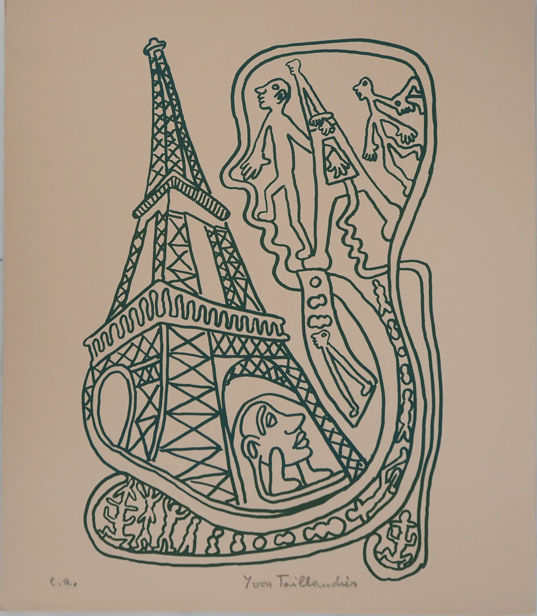 Yvon TAILLANDIER : Paris, La Tour Eiffel en vert, Sérigraphie originale signée