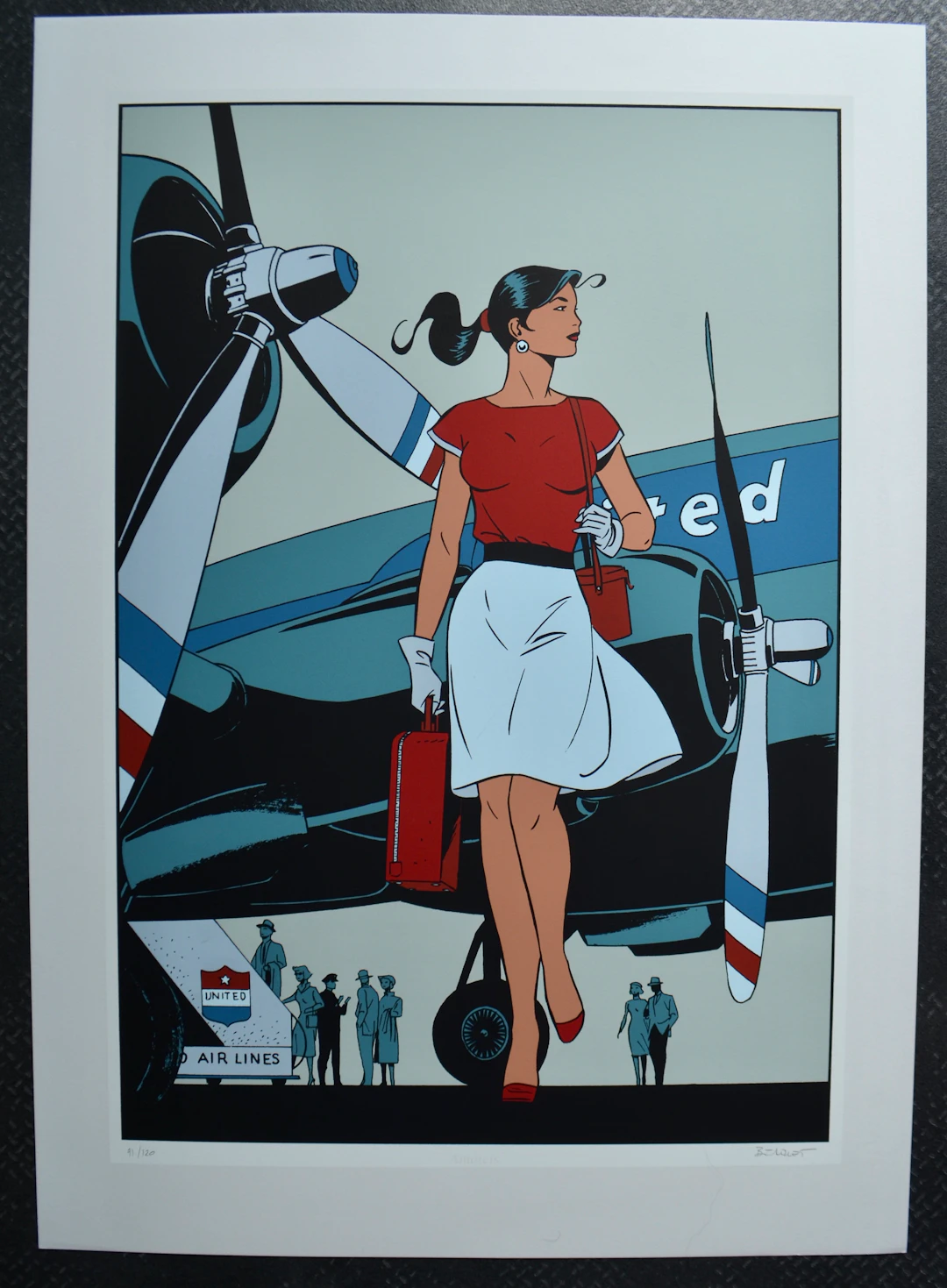 Philippe Berthet - Pin-up L’avion - Sérigraphie, signée et numérotée
