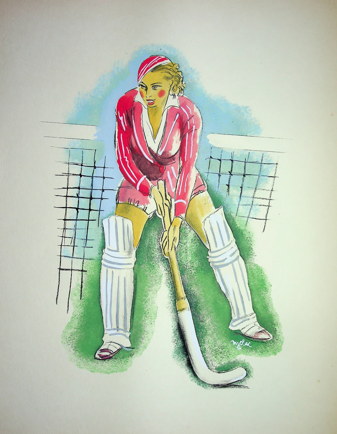 Milivoj UZELAC - Le Hockey - Lithographie originale signée